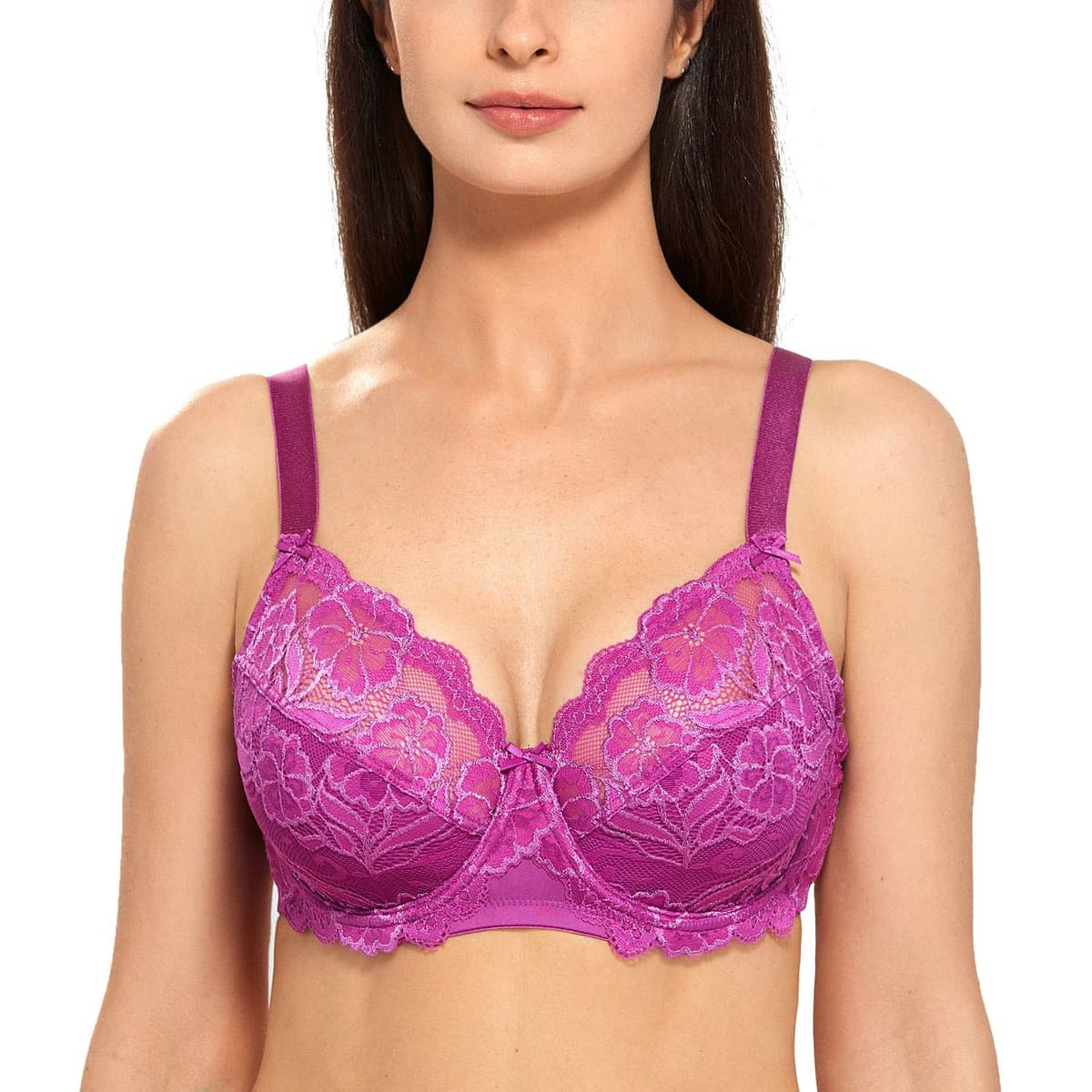 Delimira Women's Full Coverage Non-Foam Floral Lace Plus Size Underwired Bra — view 6