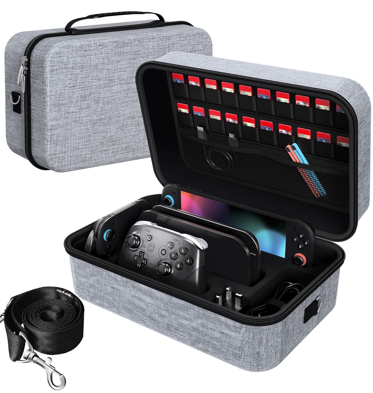 ivoler Funda de Transporte Compacto para Nintendo Switch 2 (2025), Estuche Rígida con Protector de Pantalla y Agarre para el Pulgar, Capacidad para 14 Cartuchos de Juego e Incluye Correa, Negro — view 12