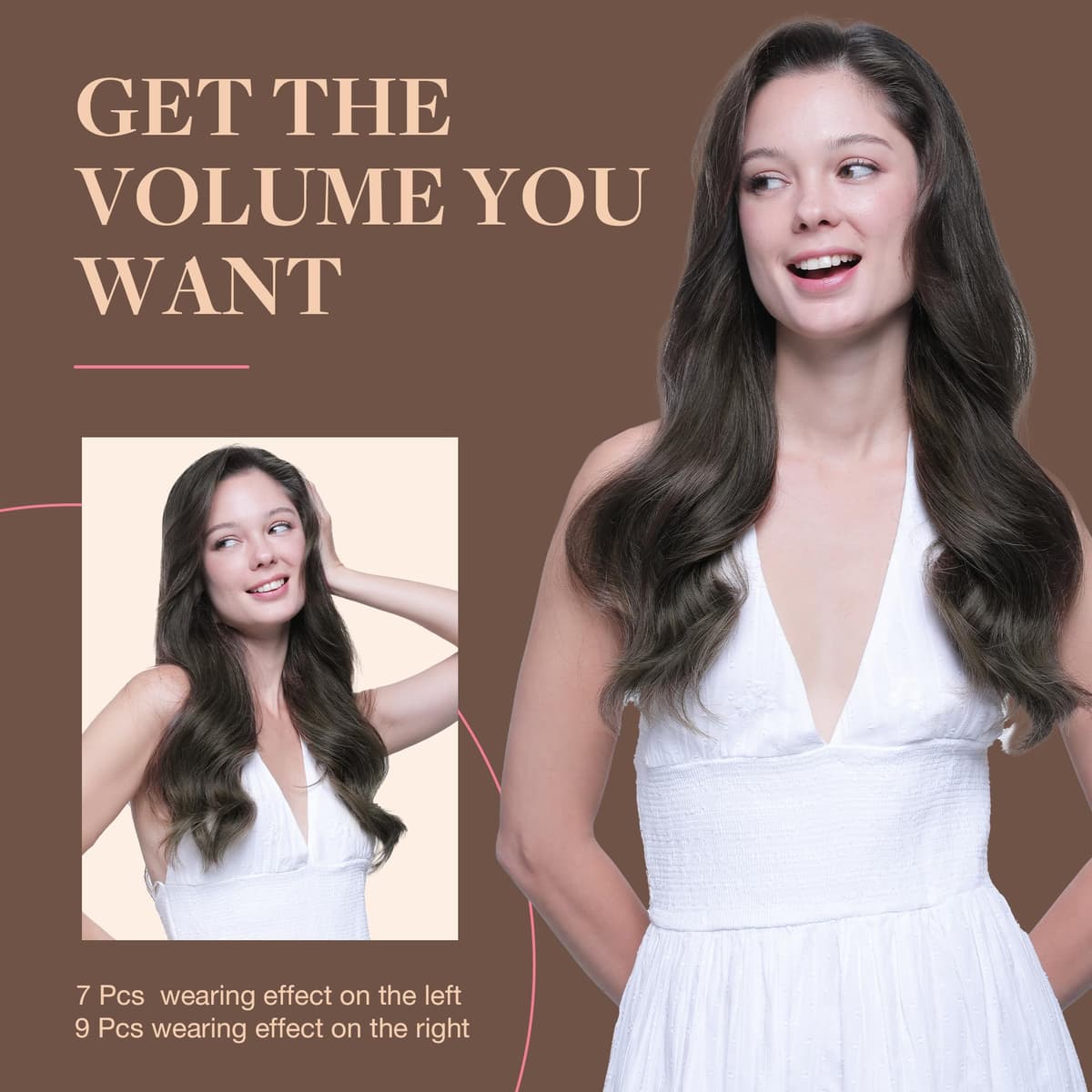 GOO GOO Clip in Hair Extensions Human Hair, 18inch 150g 9Pcs, #2 Dark Brown, Hair extensions for women, Human Hair Extensions Clip in — view 347