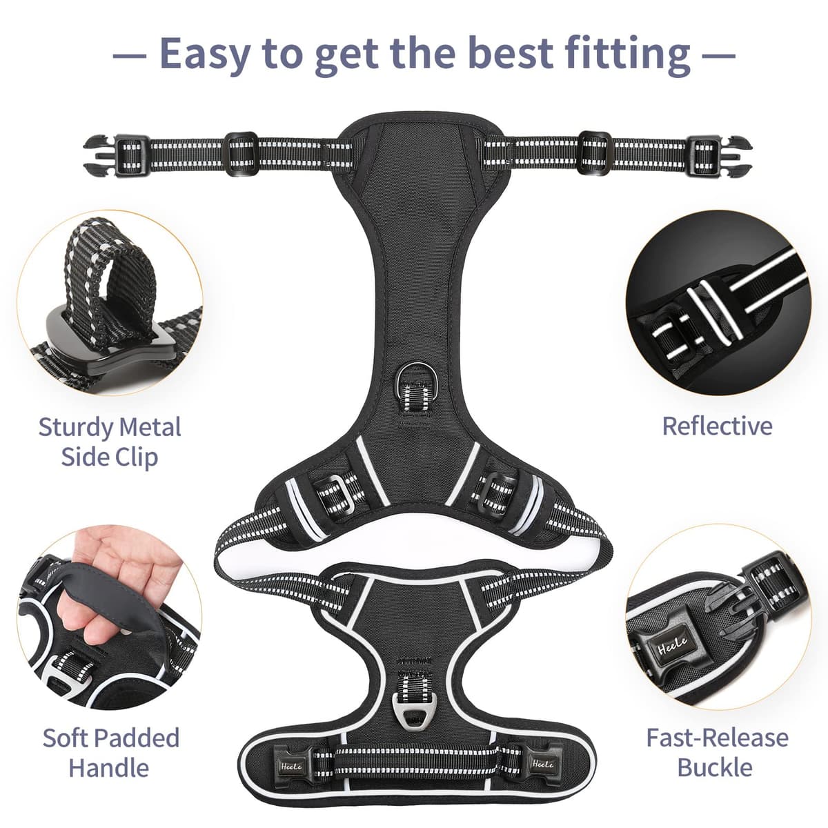 HEELE Dog Harness Medium No Pull Dog Vest Harness with Soft Handle Reflective Pet Harness for Outdoor Training Walking, Black, M — view 196