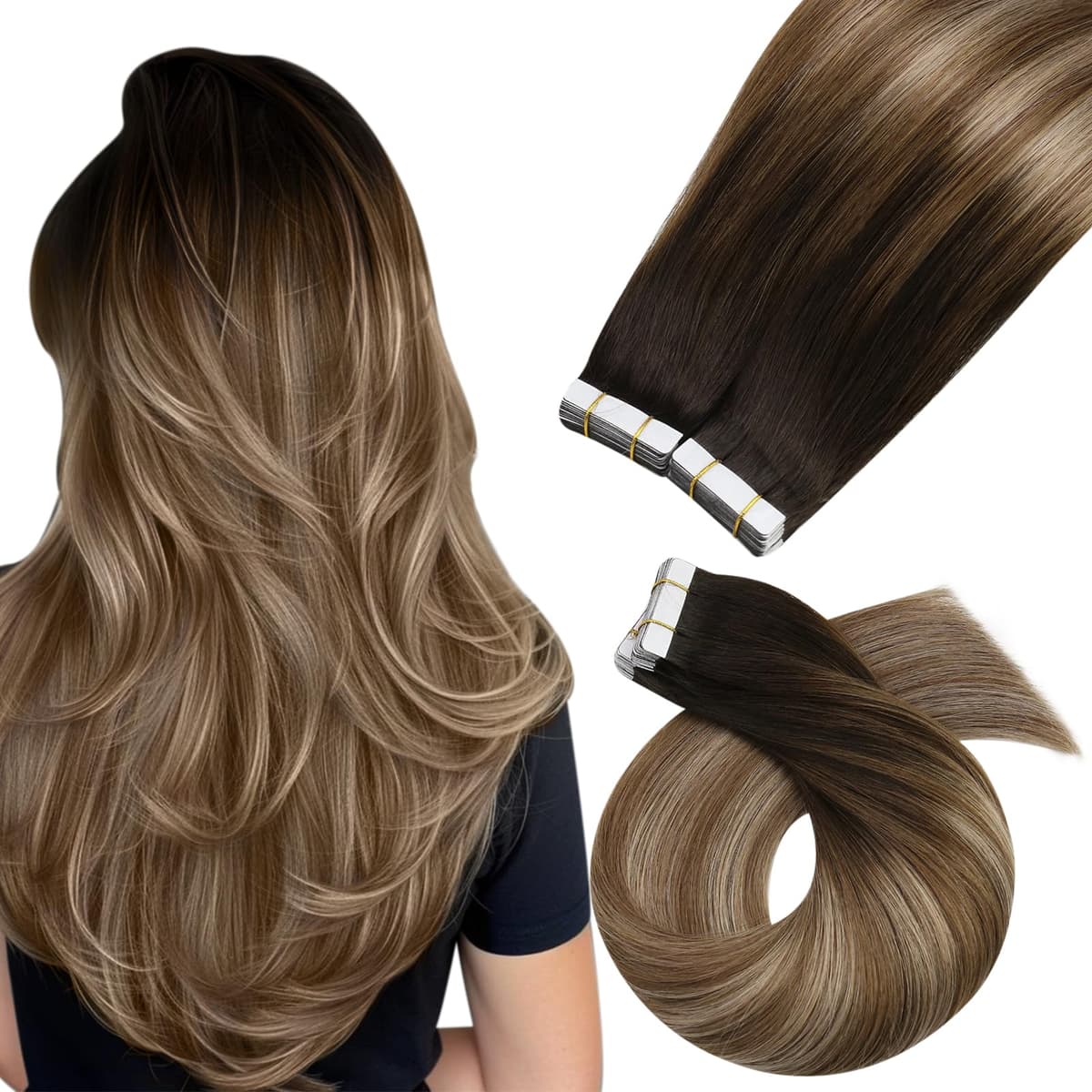 Moresoo Tape in Human Hair Extensions 20 Inch Highlight 50g/20pcs Tape in Hair Extensions Human Hair Ash Blonde with Platinum Blonde #P18/613 — view 41