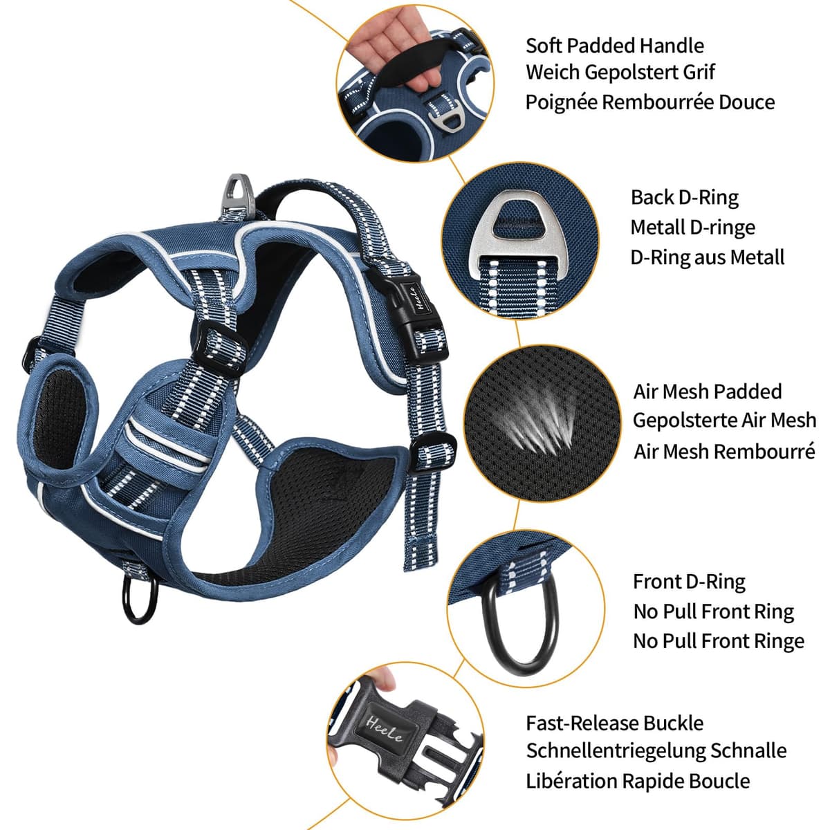 HEELE Dog Harness Medium No Pull Dog Vest Harness with Soft Handle Reflective Pet Harness for Outdoor Training Walking, Black, M — view 45