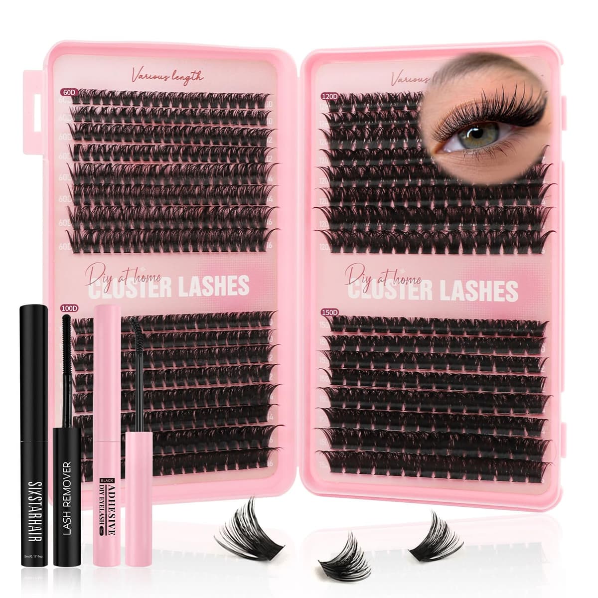 Sixstarhair Eyelashes Individual Kit Wispy Cluster Lashes with Lash Glue and Remover, Tweezers, Natural Individual Lashes Kit 448Pcs DIY Eyelash Extension Kit 4 Styles Lash Clusters Book 10-16mm — view 8