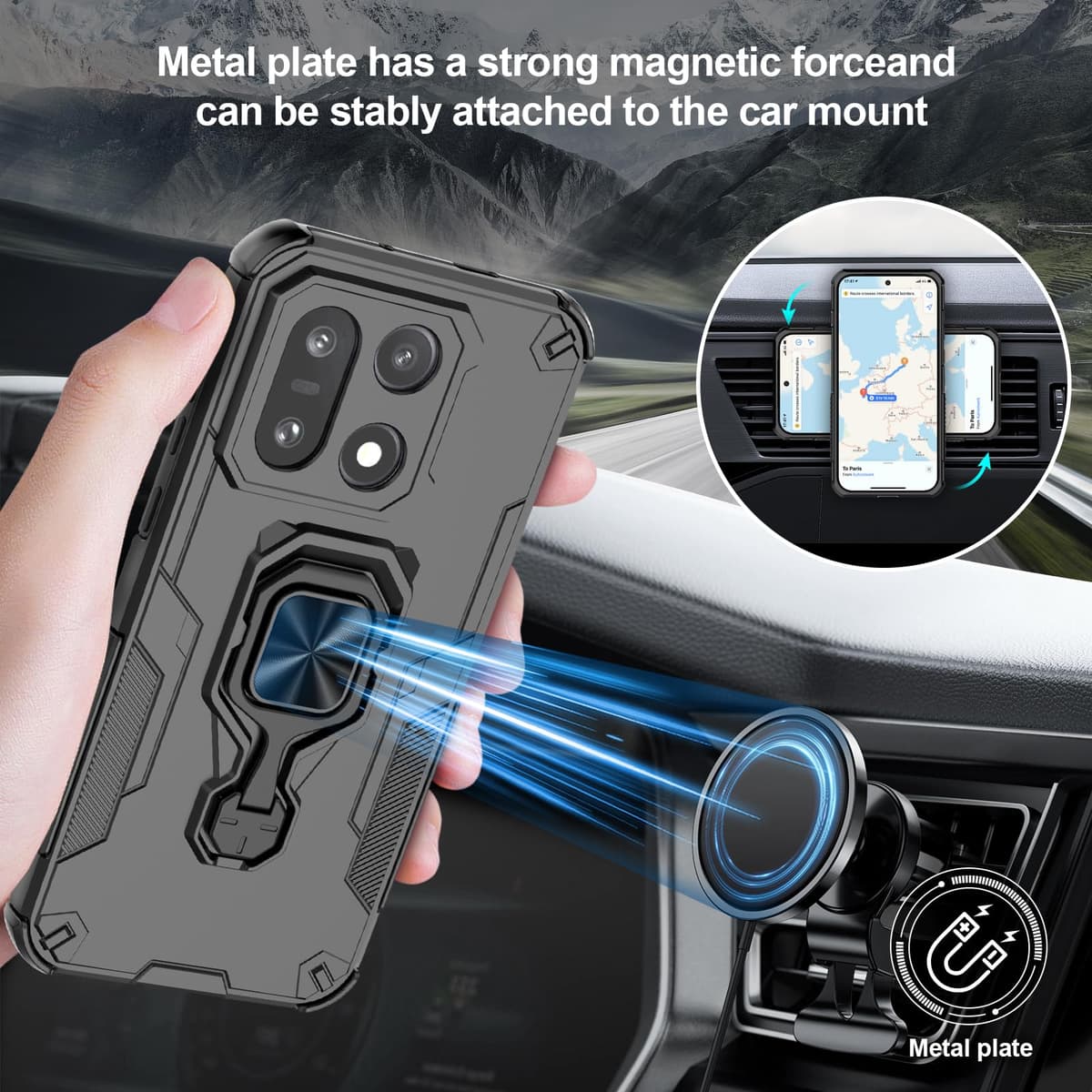 Funda para CMF Phone 2 Pro, Carcasa Antigolpes con Soporte anular metálico, Case Protectora de Grado Militar, Negro — view 1241