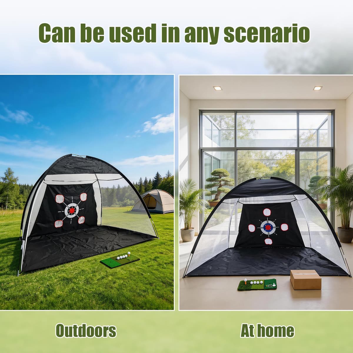 Red de prácticas de Golf con Alfombrilla, Kit de Entrenamiento portátil de 300x200cm con 3 Alfombrillas de golpeo, 10 Pelotas de Golf, Tees y Bolsa de Transporte para Uso en Interiores y Exteriores — view 2