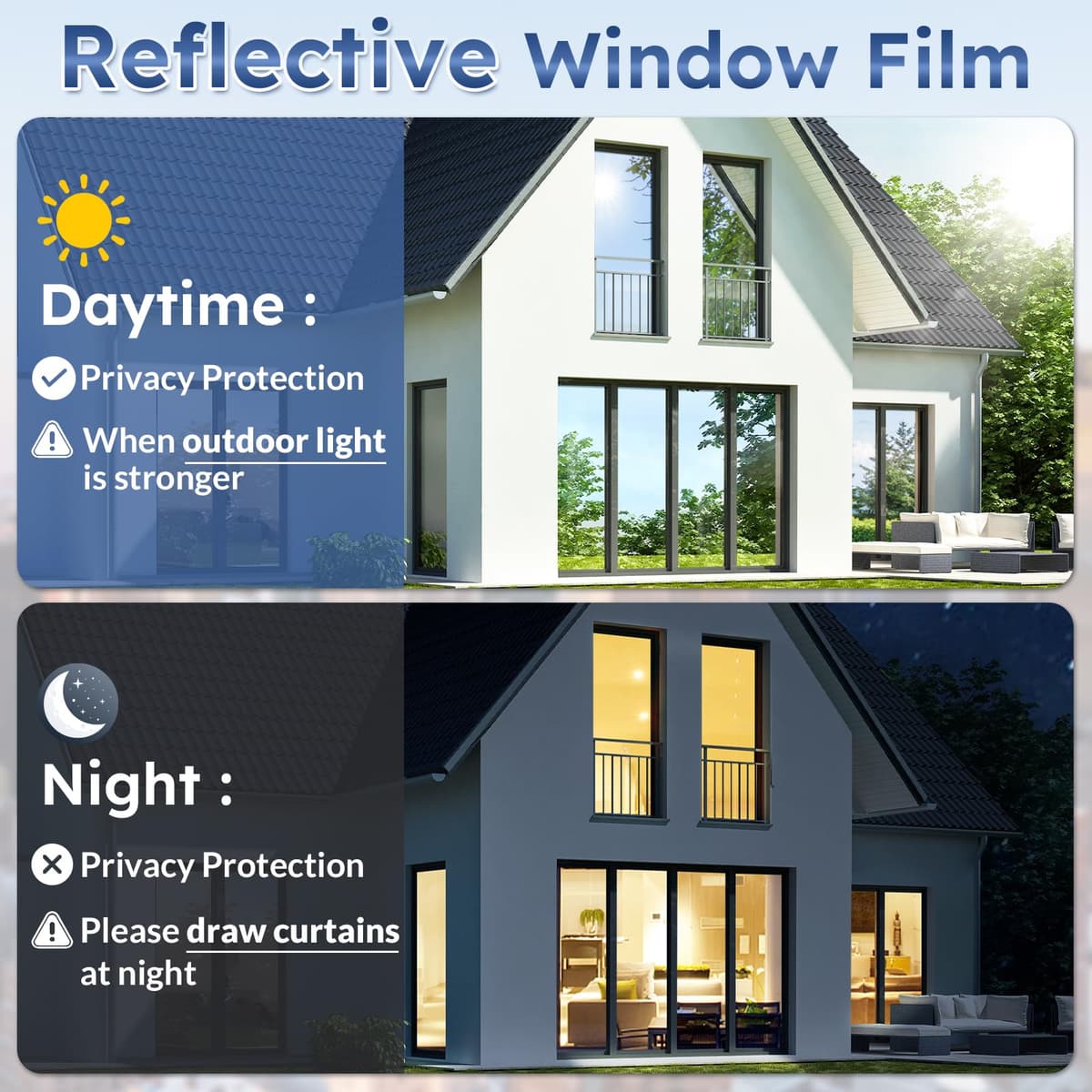 rabbitgoo Vinilos Espejo para Ventanas 44.5x200cm, Vinilo Espejo Unidireccional, Lámina Protector Solar Privacidad, Vinilo Ventana Deorativos Adhesiva Anti 85% Calor y 90% UV para Hogar Oficina — view 5