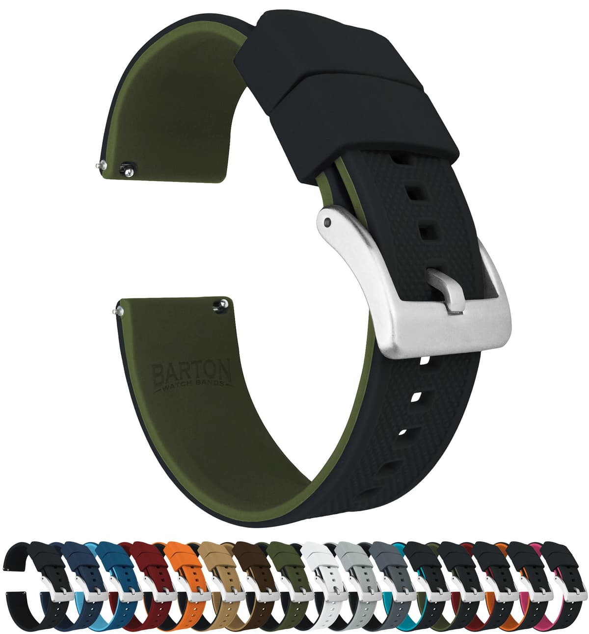 Barton Elite Silicone Watch Bands - Quick Release - Choose Color - 18mm, 19mm, 20mm, 21mm, 22mm, 23mm & 24mm Watch Straps (Stainless & Black Buckle Available) — view 32
