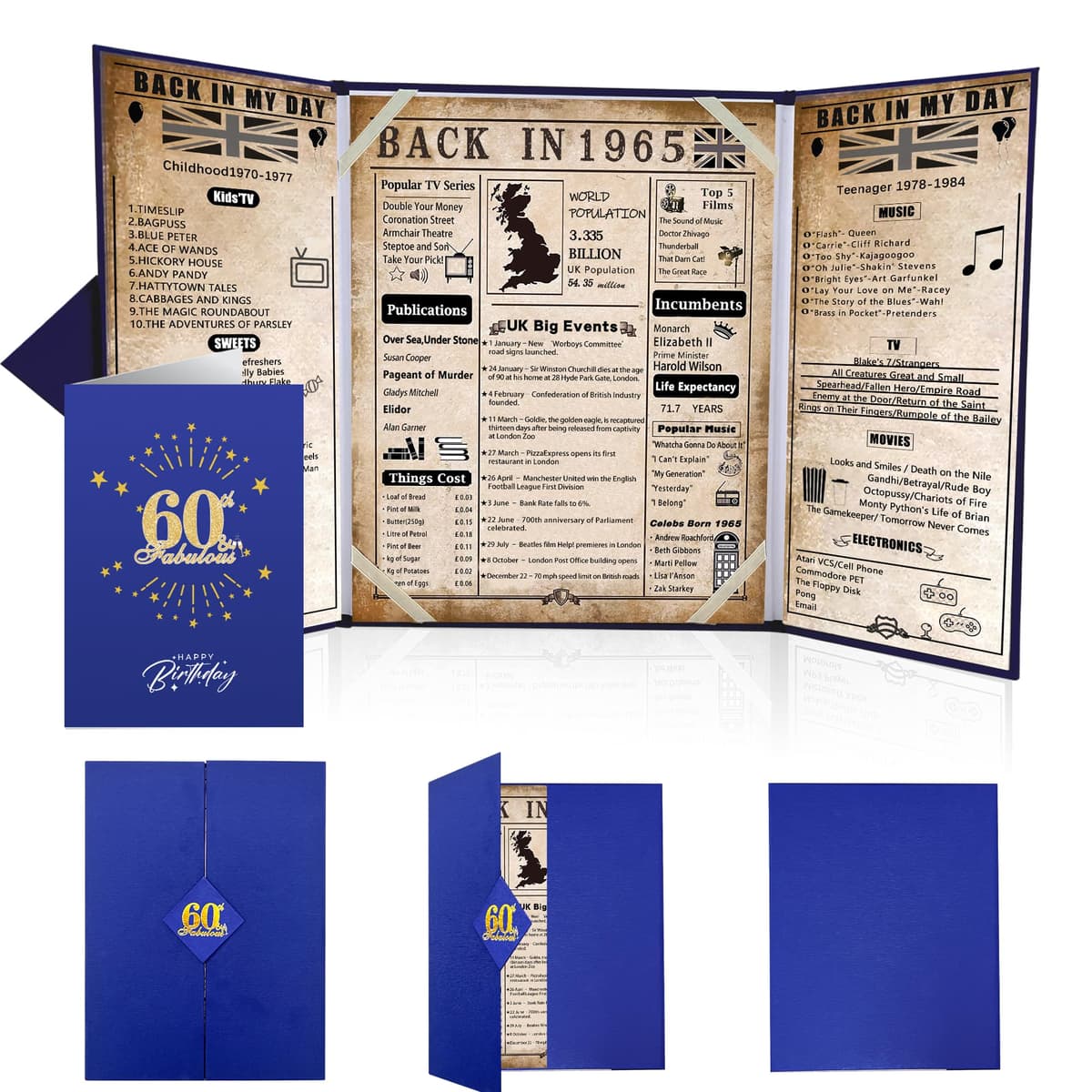back in 1946 80th Birthday Gifts for Men & Women - 80th birthday Card for Dad,Grandad,Mum,Grandma - 80 Year Old Decorations - Black Tri-Fold Greeting Card - Perfect 1946 Poster Gift Ideas — view 8