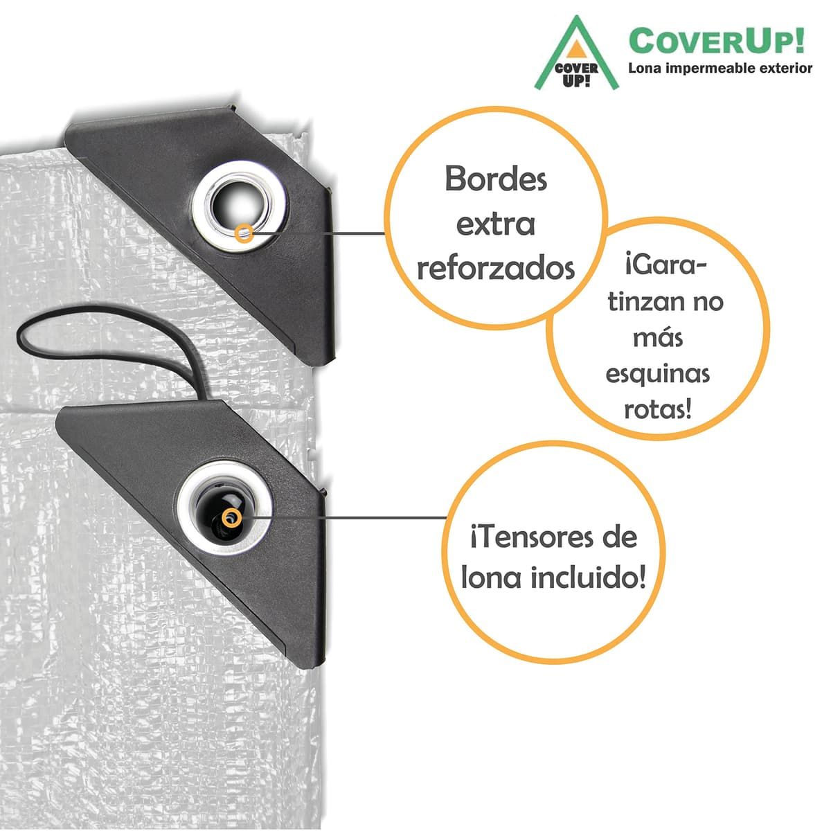 CoverUp! Lona Impermeable Blanco 2x3 m 200 g/m² con 10 Gomas de sujeción y Ojales Aluminio – Resistente UV y desgarros – Cobertura Exterior Premium — view 2