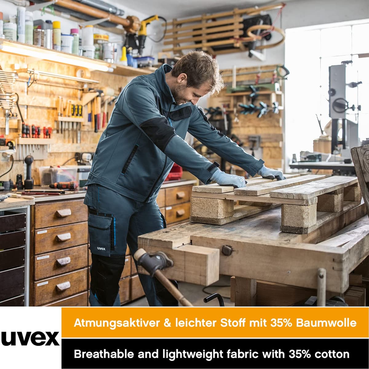 Uvex Tune-up 8909 Pantalon de Trabajo para Hombre - Pantalones Cargo para Trabajar de Algodón y de Cordura - Multibolsillos - Bolsillo de Las Rodilleras - Color Gris, Negro, Azul, Verde, Blanco — view 5