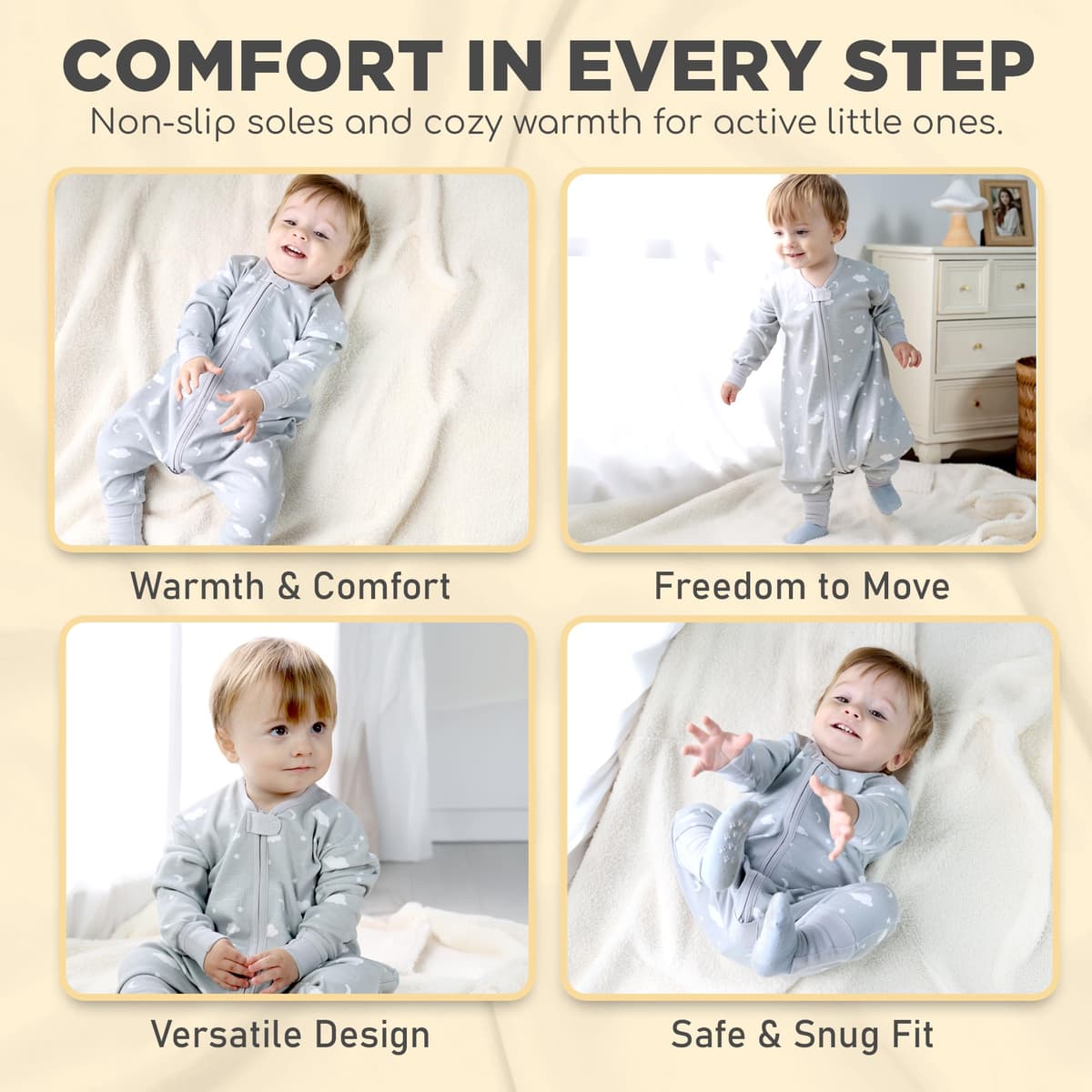 Mama Cheetah Toddler Sleep Sack with Feet, Long Sleeve 0.5 TOG Organic Cotton Baby Sleeping Bag with Legs, Wearable Blanket for Walkers with 2-Way Zipper, Toddler Blanket for Girls Boys 2T, 2-Pack — view 5