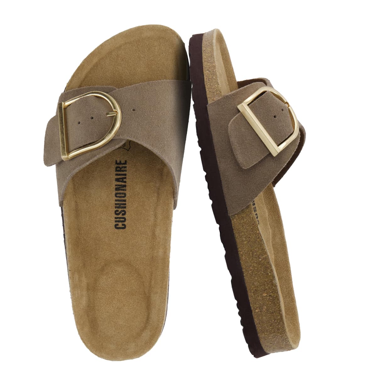 CUSHIONAIRE Leeds 100% Genuine Leather Suede Womens Sandals, Comfortable Slides for Women with Adjustable Statement Buckle — view 10