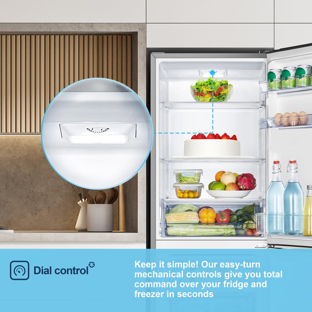 Fridgemaster MC55240ES 55cm Freestanding 252L 50/50 Fridge Freezer - LED Lighting, Silver - E Rated, H174.3 x W55.4 x D55.8 (cm) — view 7
