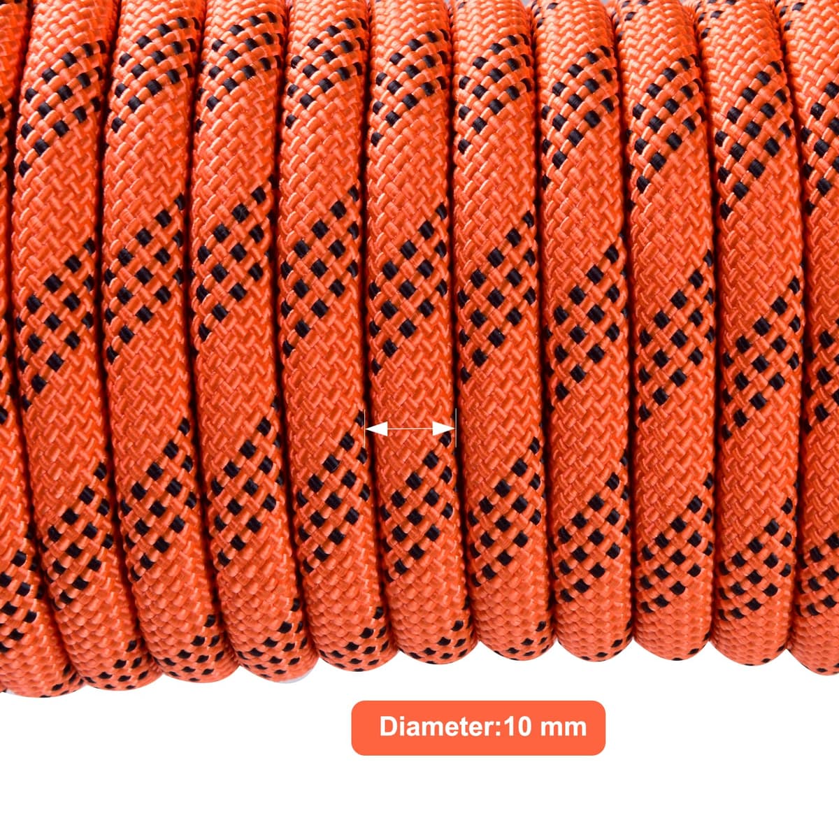 Cuerda Escalada 10M, 10mm Cuerda de Escalada Cuerda de Seguridad Nylon Cuerda Cuerdas de Rescate con 2 Mosquetón para Usos al Aire Libre Cuerda Camping Exterior Montañismo (Naranja) — view 3