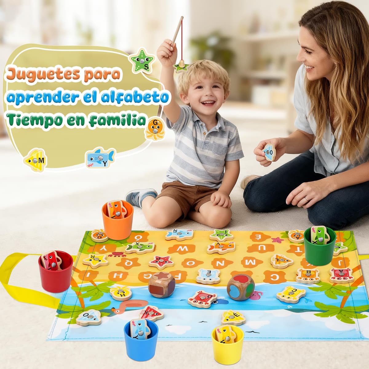 Toys Children 2 3 4 Years, Montessori Toys 2-3 Years Wooden for Fishing in Spanish - Educational Games Children 2-3 Years, Birthday Gifts or Christmas Gifts Children 2 3 4 5 6 Years — view 3
