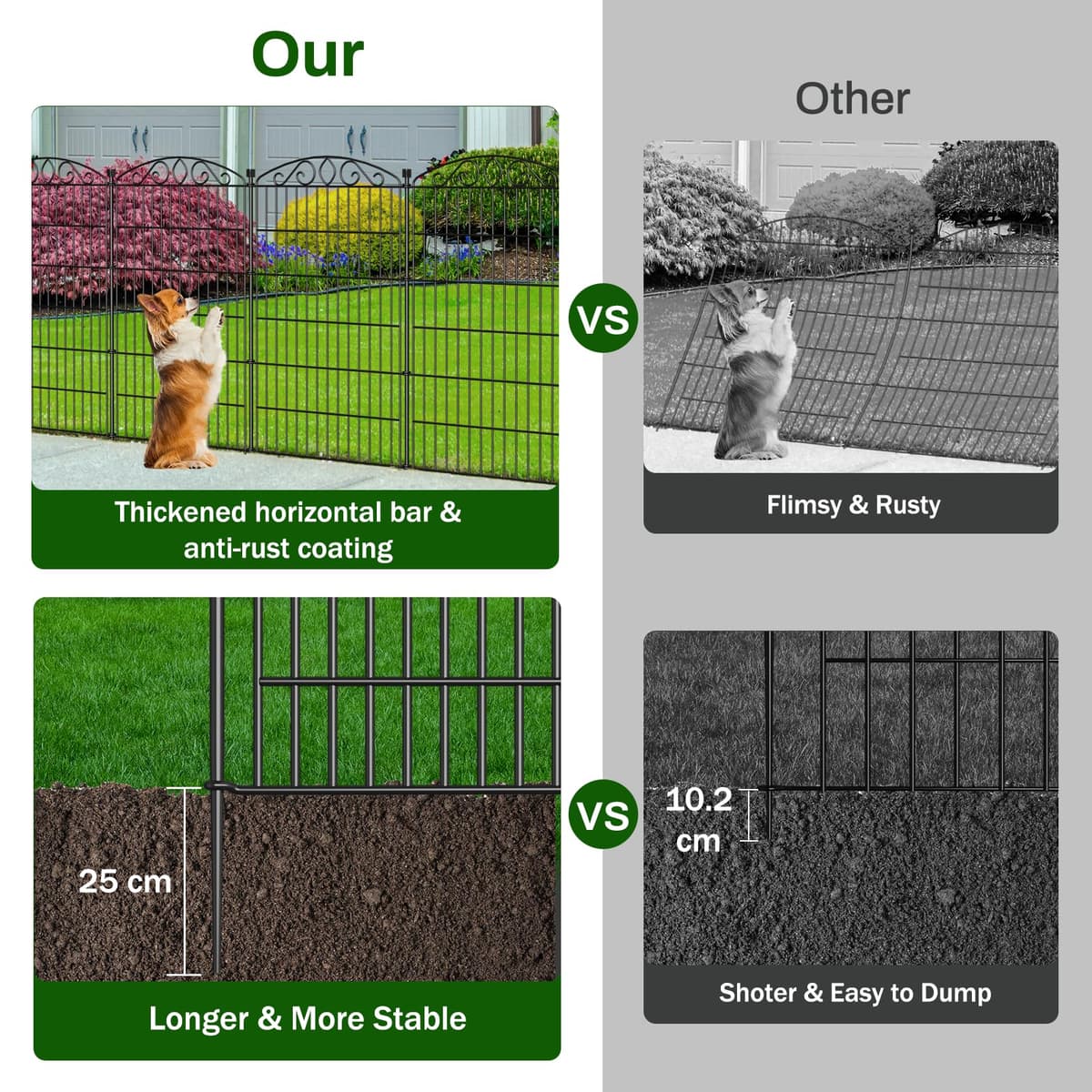 12 Panel No Dig Decorative Garden Fence - 107cm H x 7.8 m L, Tall Animal Barrier for Dogs Rabbits, Rustproof Metal Wire Panels for Yard, Patio, and Outdoor Border Use — view 3