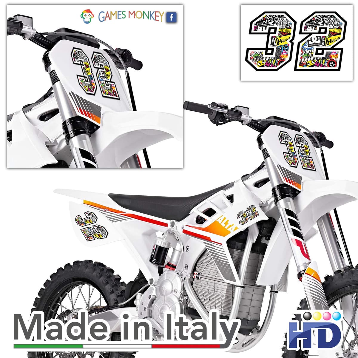 Adhesive Race número - la medida 12 cm - Cross Pista de Coches Pegatinas para Bicicletas (3, Sticker Bomb) — view 2