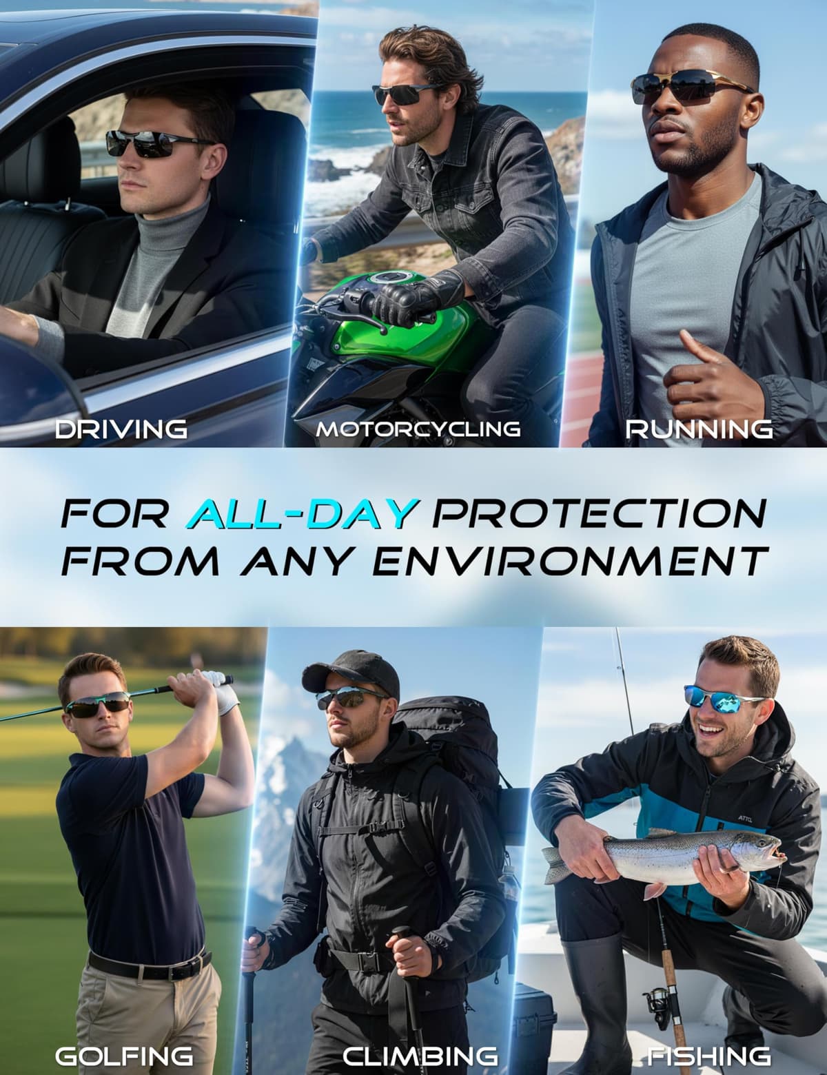 ATTCL Polarised Sunglasses Mens Sports: UV400 Protection Anti Glare Wrap Around Lightweight Cycling Running Golf Driving — view 3