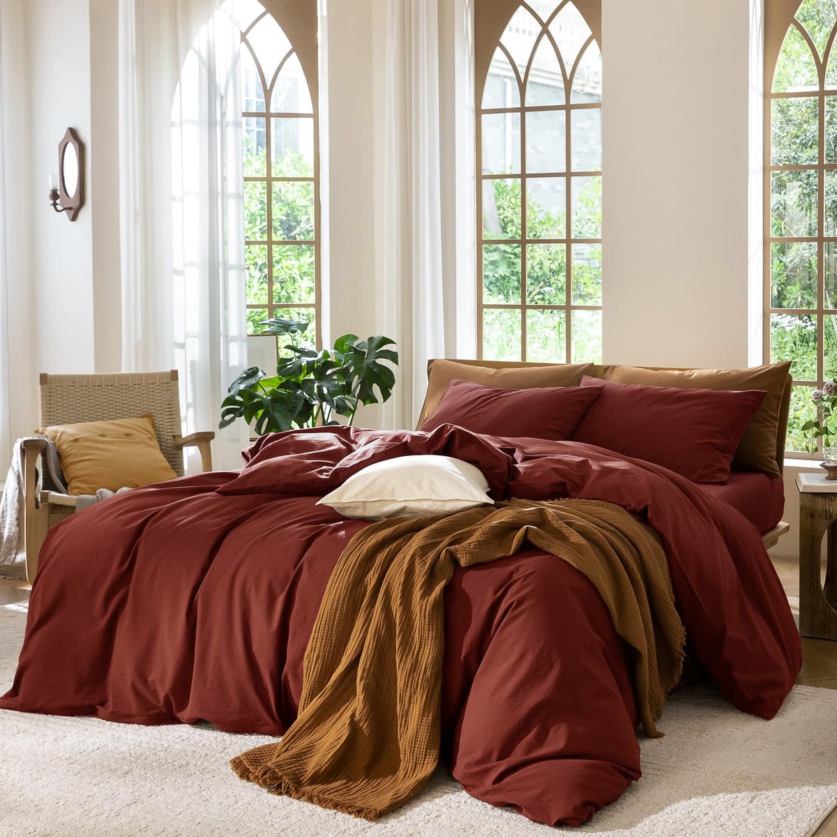 MooMee Bedding Duvet Cover Set 100% Washed Cotton Linen Like Textured Breathable Durable Soft Comfy (Tannish Linen Grey, King) — view 271