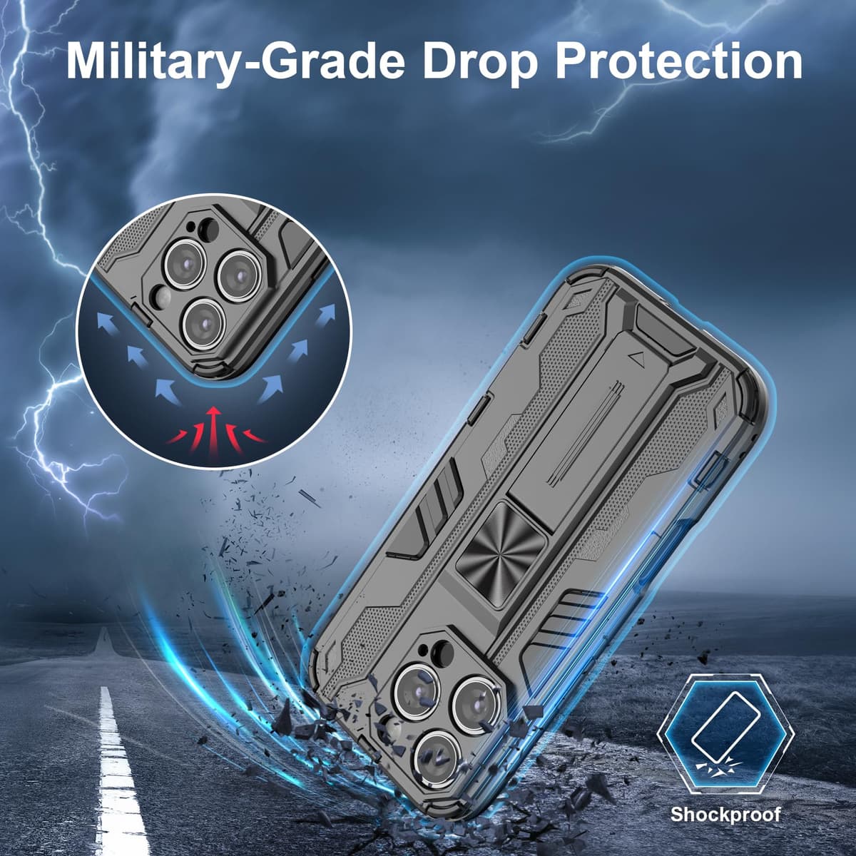 Funda para CMF Phone 2 Pro, Carcasa Antigolpes con Soporte anular metálico, Case Protectora de Grado Militar, Negro — view 1189