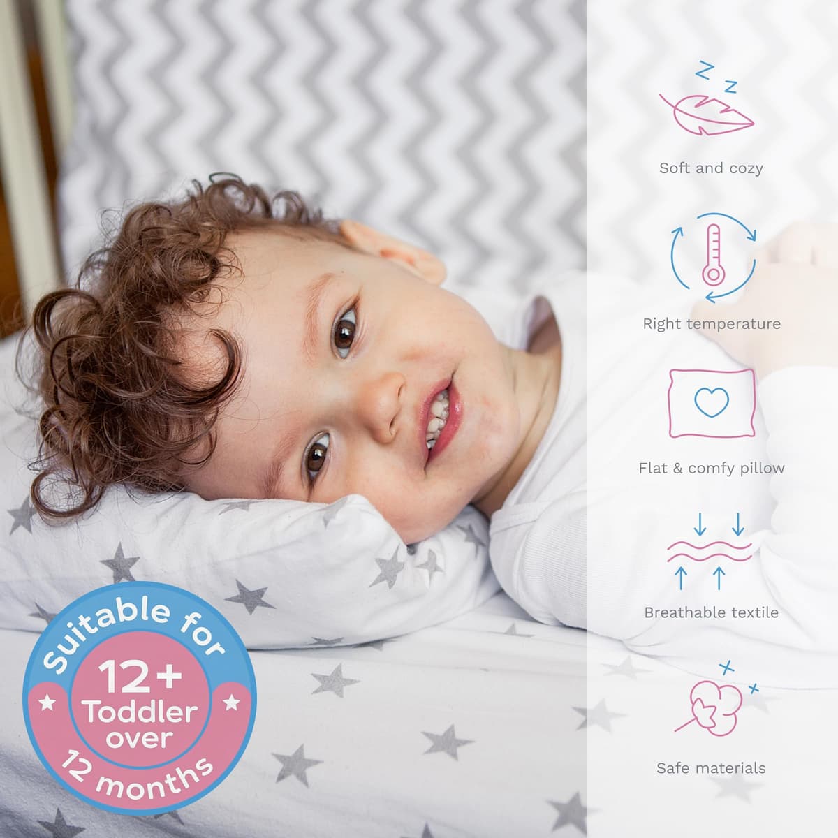 Baby Comfort 5 Piece Toddler Bedding Duvet Pillow with Covers & Jersey Sheet fits 90x40cm Crib 12M+ (Pink Stars) — view 2