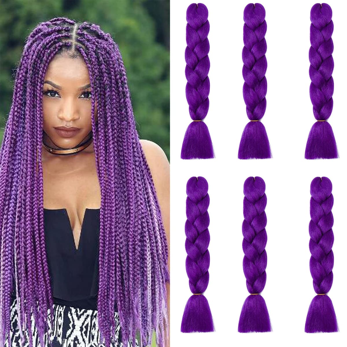 24" Braiding Hair Extension Jumbo Braids Synthetic 3bundles/pack Crochet Hair Afro Box Braid Heat Resistent (Dark Purple) — view 75