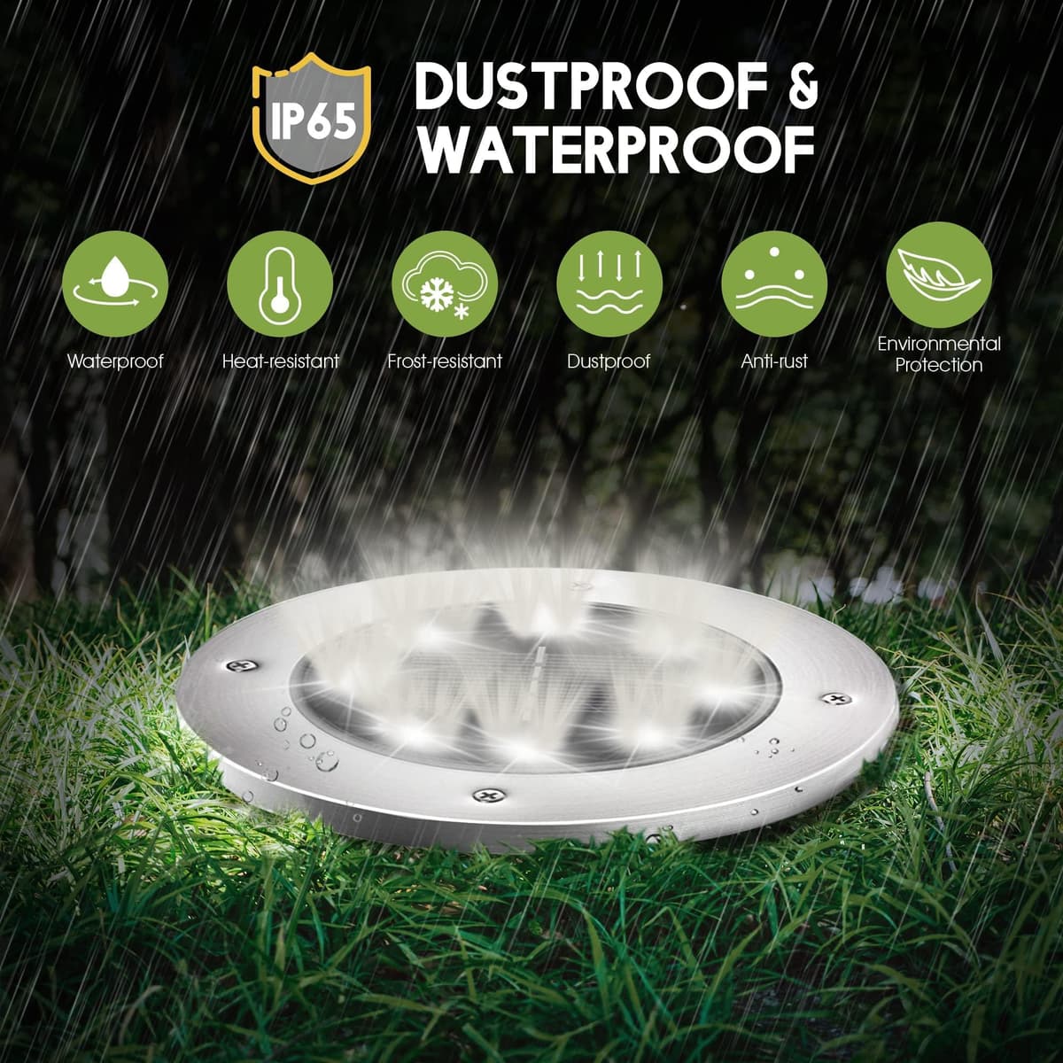 FLOWood Solar Lights Outdoor Garden, 8 H Working 600mAh Solar Floor Lights Outdoor Solar Ground Lights IP65 Waterproof 8 LED Solar Path Lights for Garden Lawn Pathway Patio White 8 Pieces — view 4