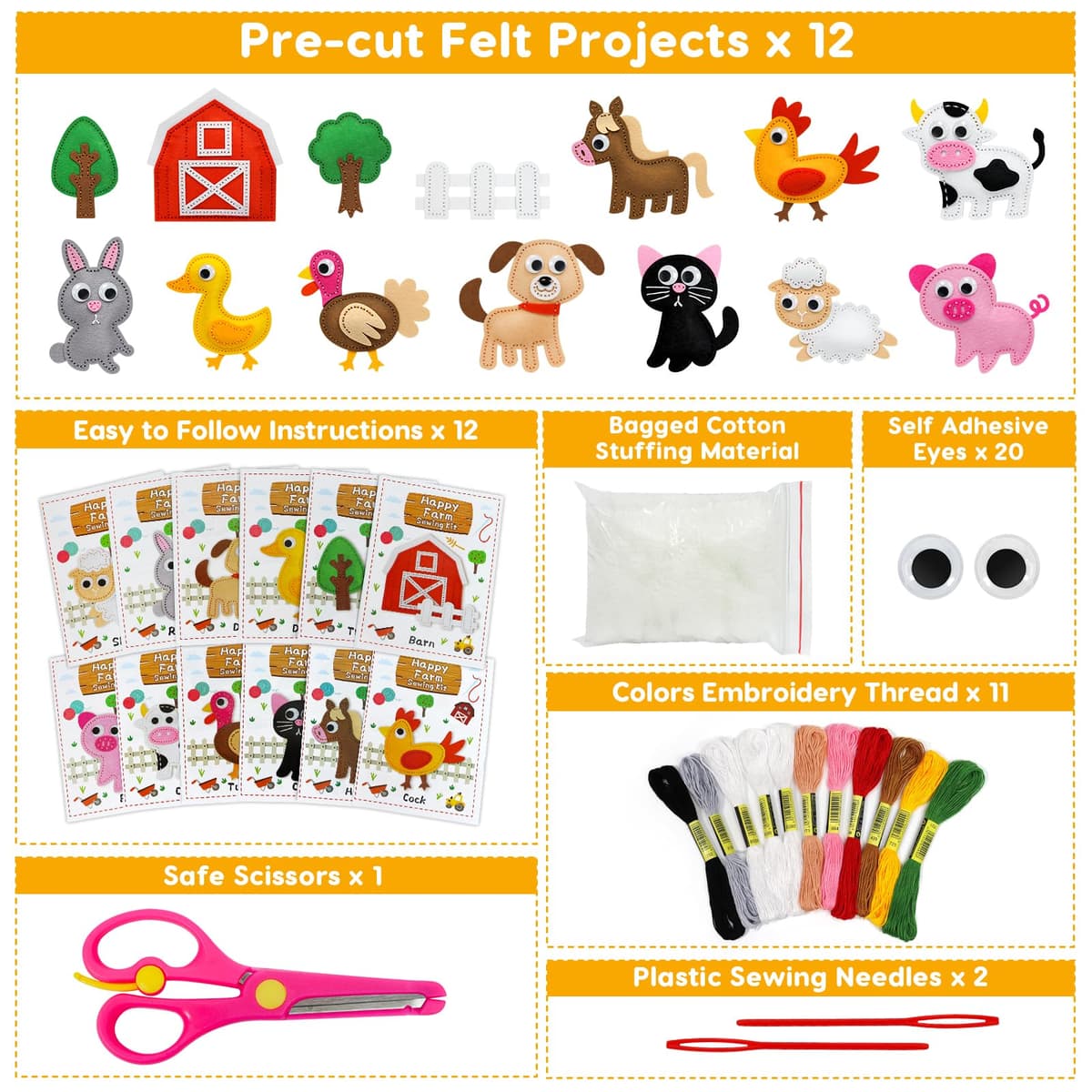 OKOOKO Animal Sewing Craft Kit, DIY Crafting and Sewing Set for Kids, Plush Craft, Art Craft Kits, Fun and Educational Craft Set, Sew Your Own Felt Animals Craft Kit — view 2