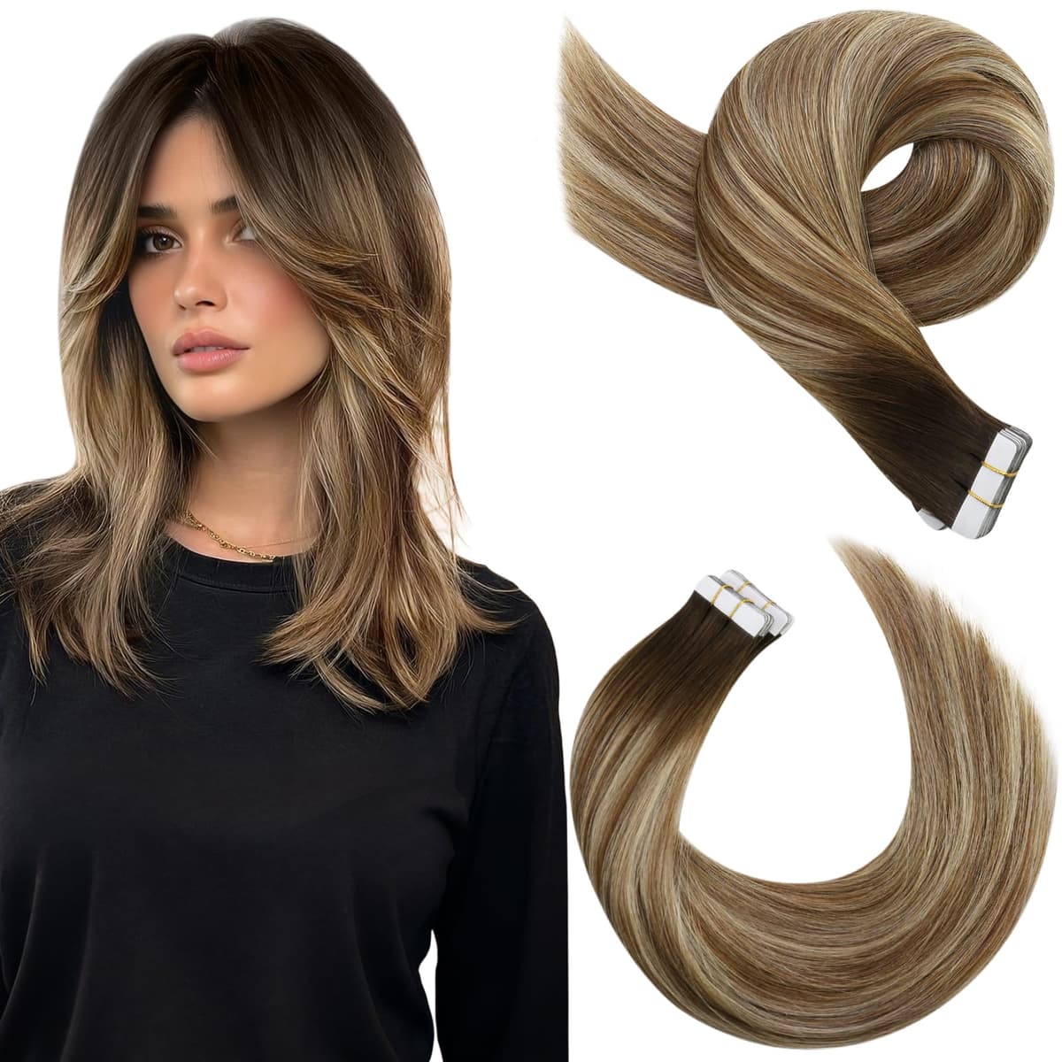 Moresoo Tape in Human Hair Extensions 20 Inch Highlight 50g/20pcs Tape in Hair Extensions Human Hair Ash Blonde with Platinum Blonde #P18/613 — view 54