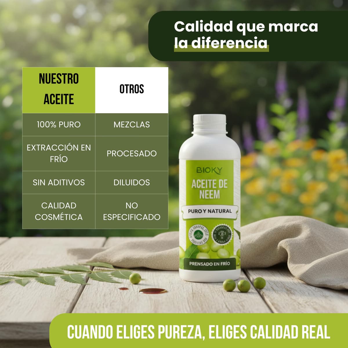 Bioky Aceite de Neem Puro 500 ML - 1ª Presión en Frío, 100% Natural, Virgen y Sin Aditivos - Varios Formatos de 250ML a 20L — view 5