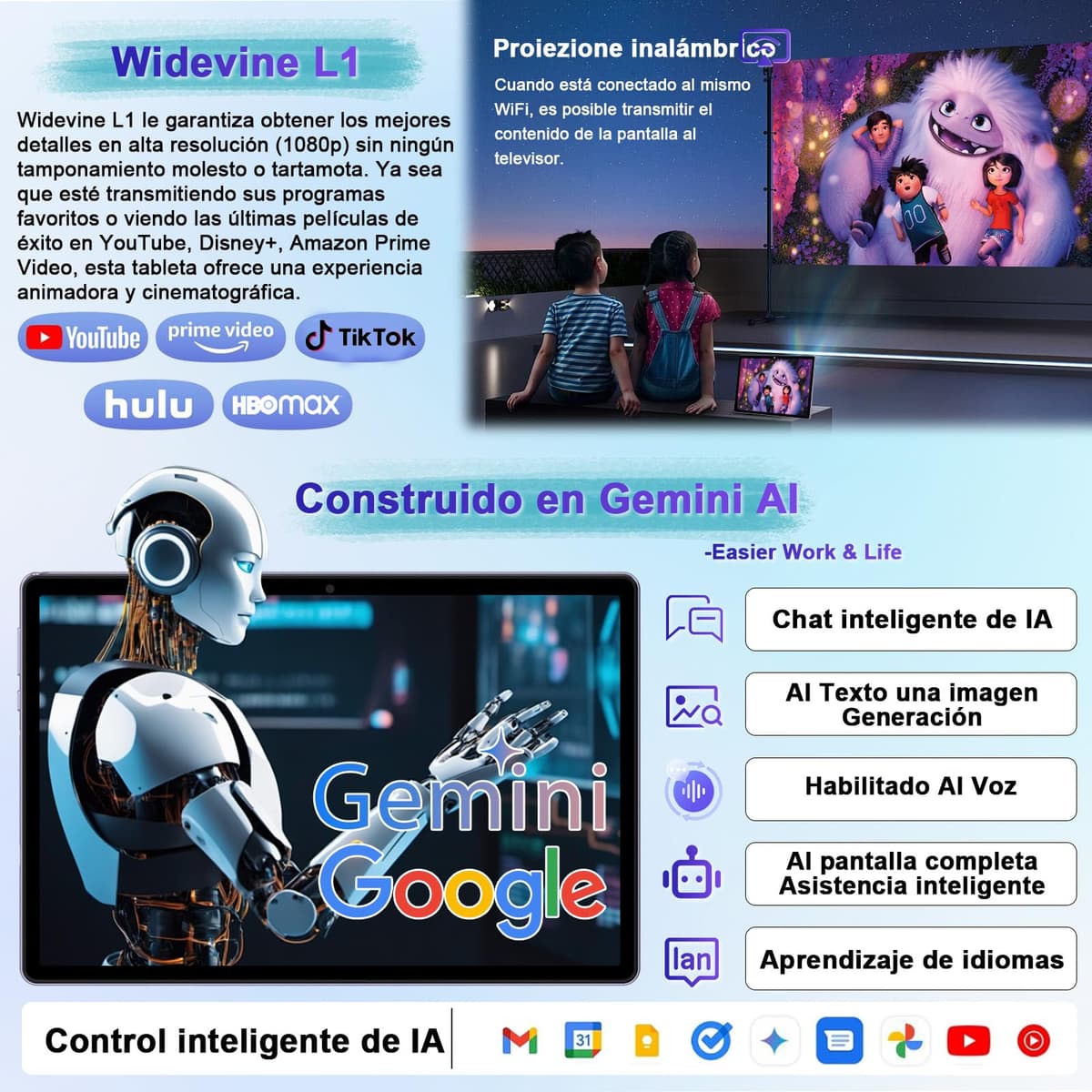 fezawio Android 15 Tablet 10 Pulgadas Gemini AI, Tablet PC Octa-Core, 30 GB RAM + 64 GB ROM (1TB TF), 3.5mm Audio/GMS/WiFi 6 & BT 5.0 / 6000mAh / GPS/Widevine L1, Tableta con Teclado-Morado — view 6