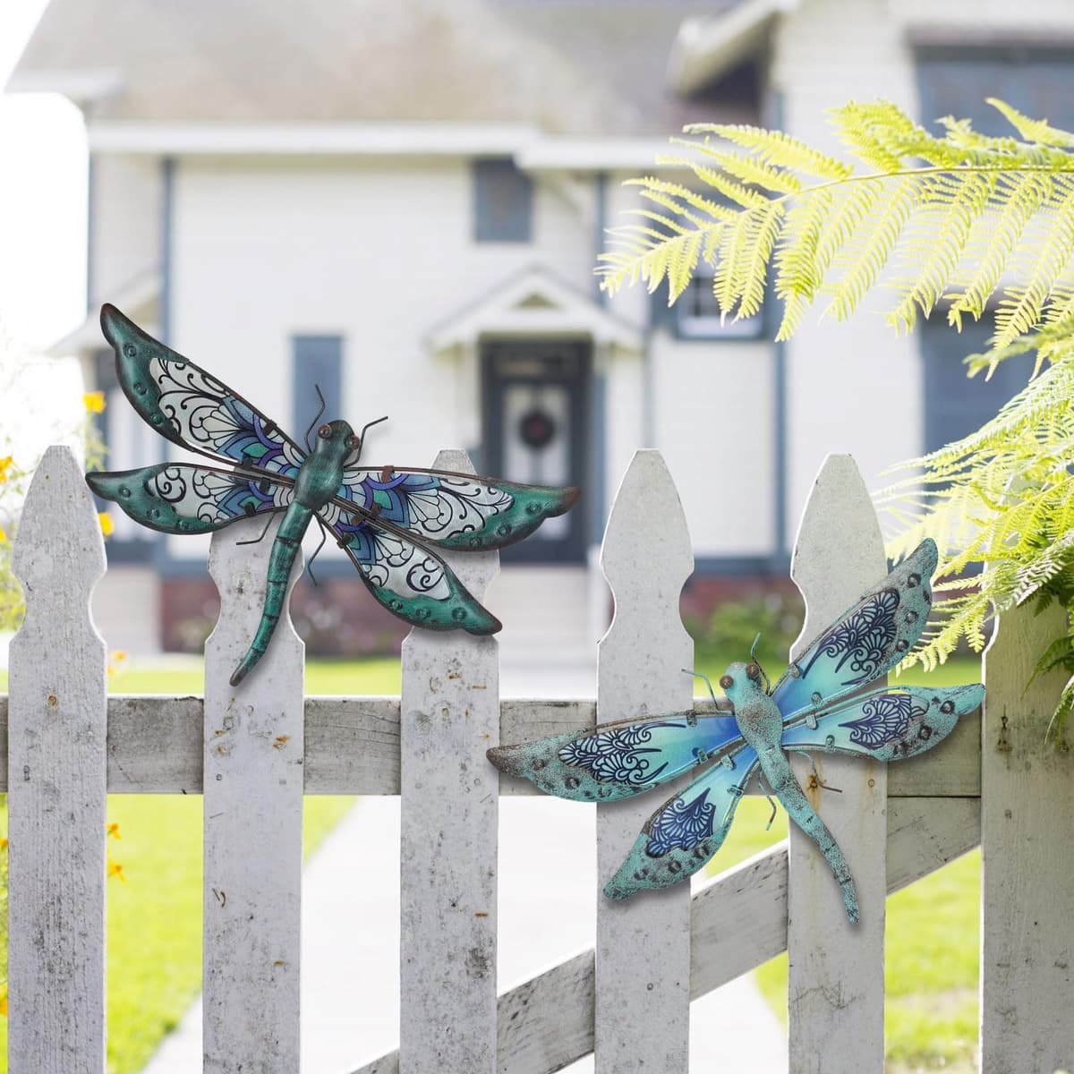 Liffy Glass Metal Dragonfly Wall Decor Pair - Outdoor Wall Art for Garden and Home - Hanging Decor Gifts for Women, Light Blue — view 2