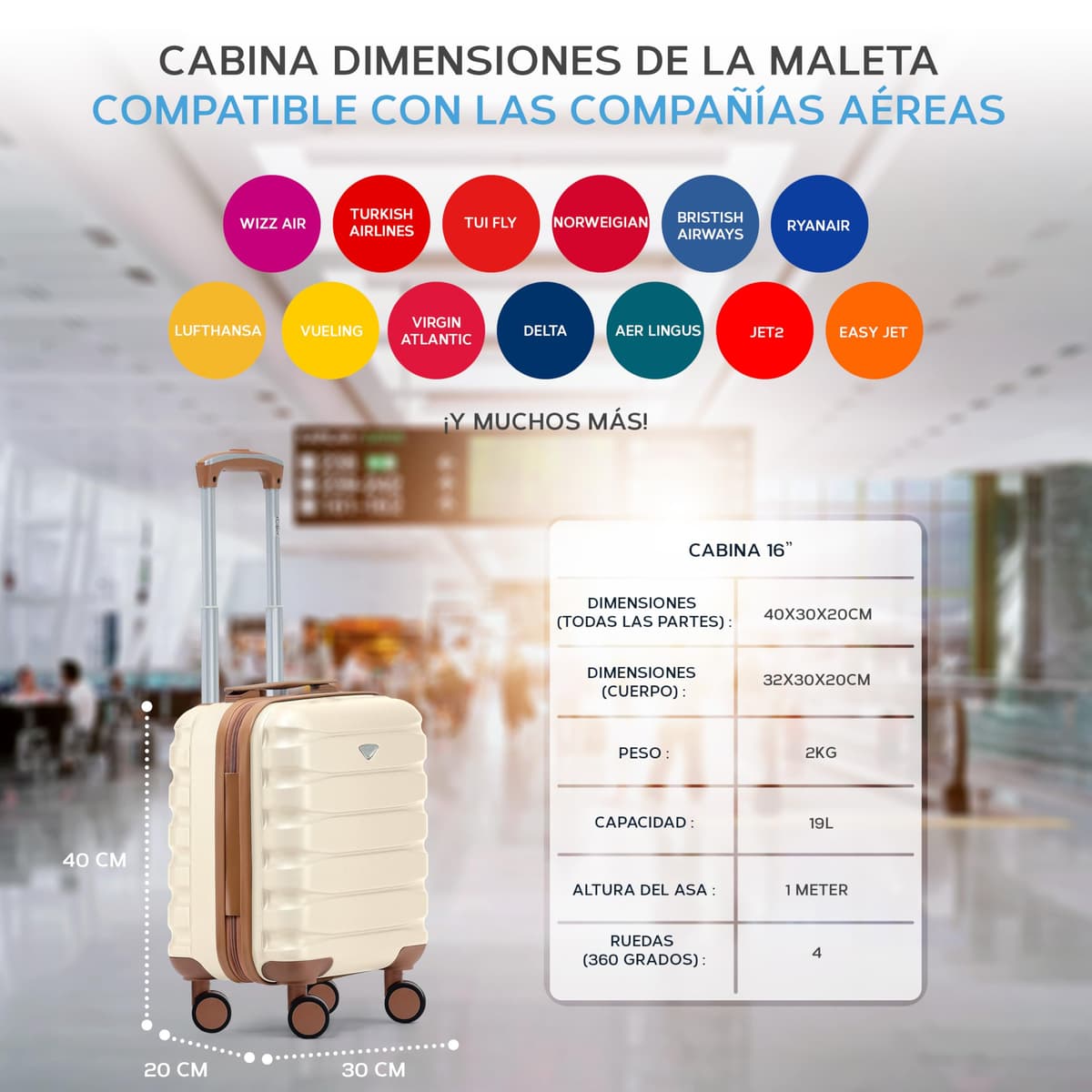 Flight Knight Rigido De Abs Ligero De 4 Ruedas Maletas Equipaje De Mano De Cabina Aprobado para Mas De 100 Aerolineas, Incluido Easyjet Y Tamano Maximo para Vueling Y Wizz Air 40x30x20cm — view 3