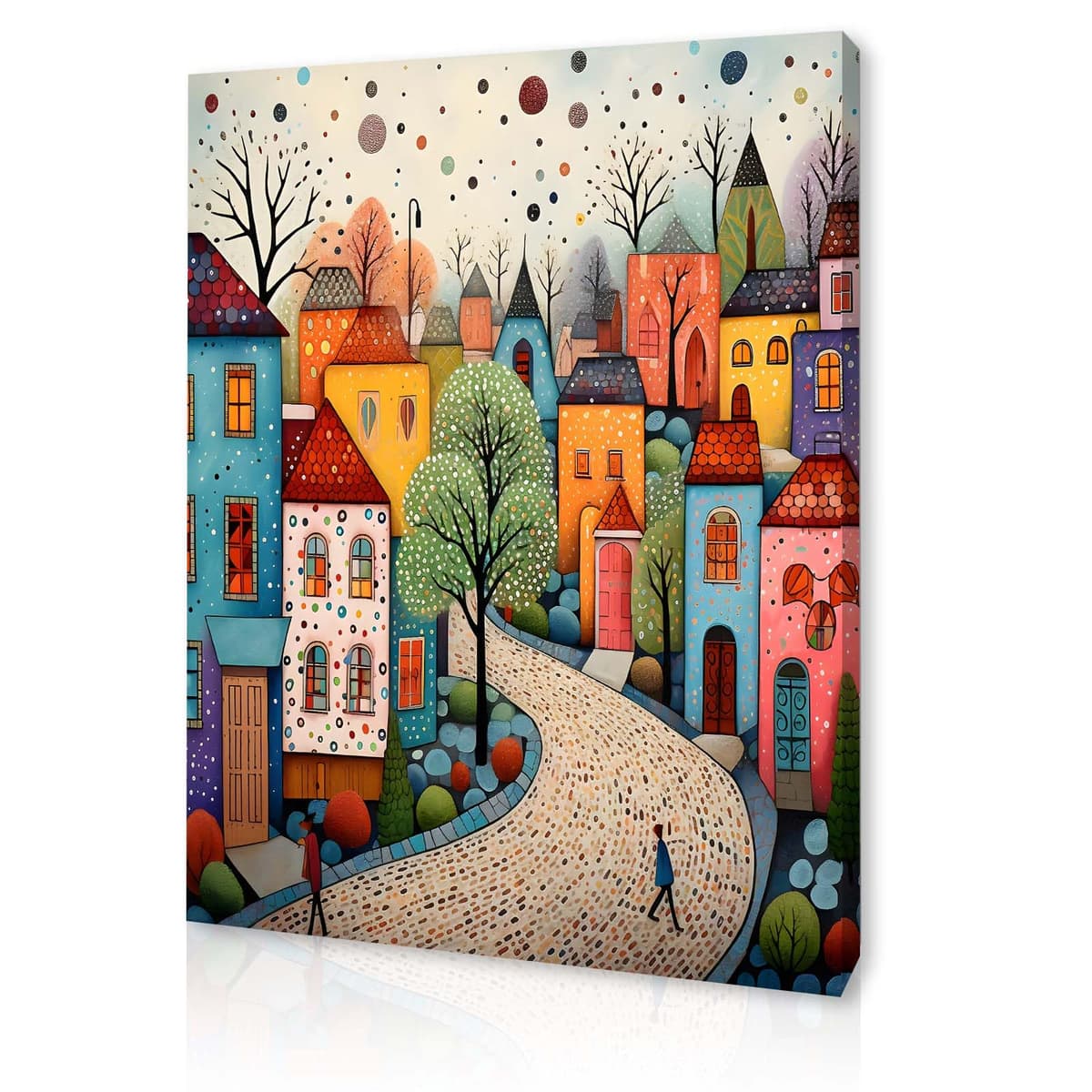Qiukoo Framed Canvas Wall Art – Colourful Town Artwork, Waterproof Modern Print with Hook, Whimsical Wall Decoration for Living Room, Bedroom Pictures for Wall or Prints for Walls – 12x16 Inch