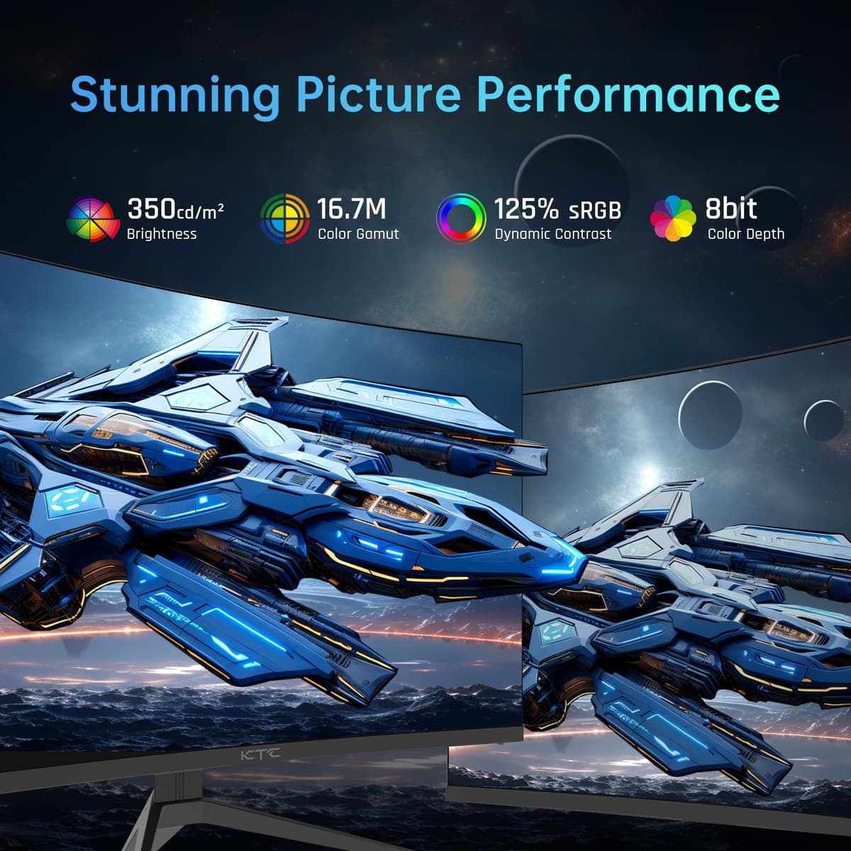 KTC 32 Inch Curved Gaming Monitor, Full HD 1080P@240Hz Monitor, VA 1500R, 1ms, Adaptive Sync, HDR10, HDMI 2.0 / DP1.4, 125% sRGB, VESA, Compatible with Desktop, Laptop, PS5, Xbox, Switch and More — view 4