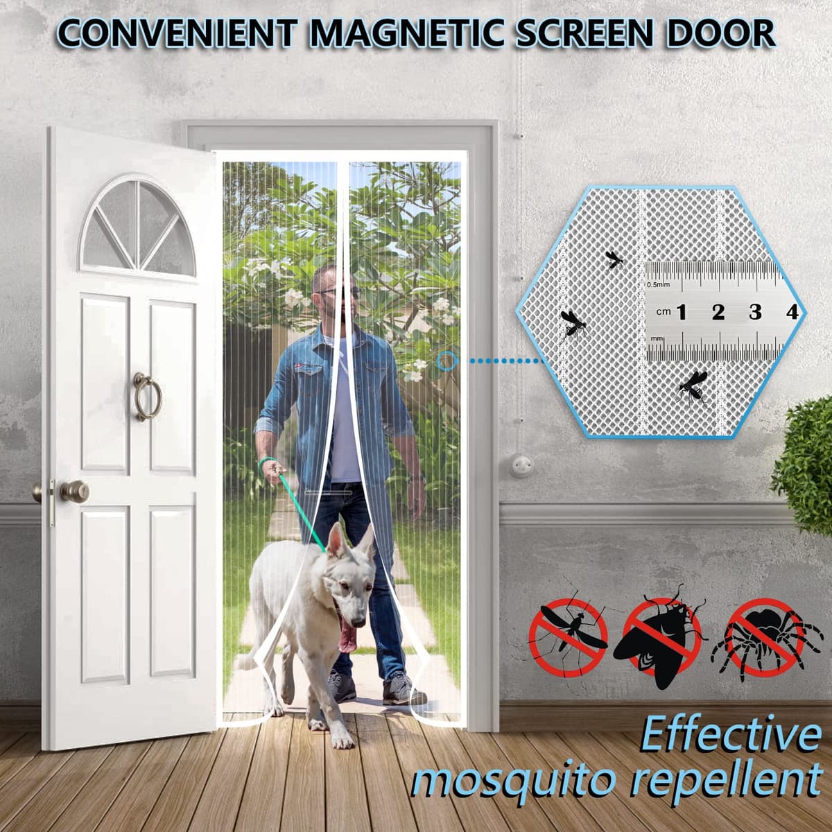 Mosquitera Puerta Magnética 130x210, SHA2WEN Mosquiteras para Puertas Blanco, Disfrute del Buen Verano en Familia — view 2