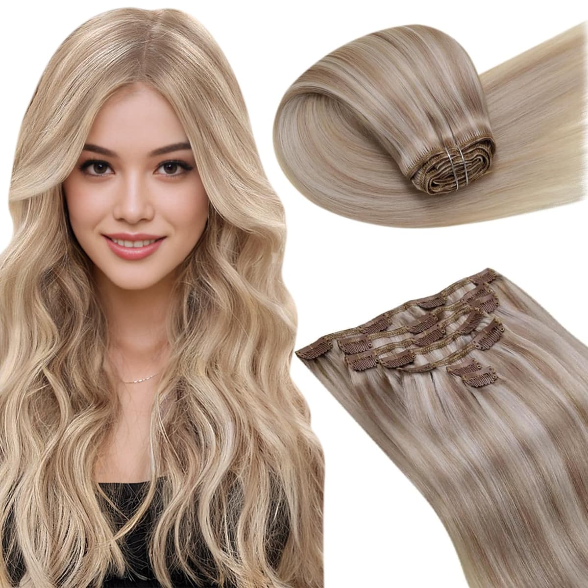 LaaVoo Hair Extensions Clip in Real Human Hair Brown Clip in Hair Extensions Dark Brown Remy Straight Hair Full Head Double Weft 80g 5pcs 14 Inch #4 — view 94