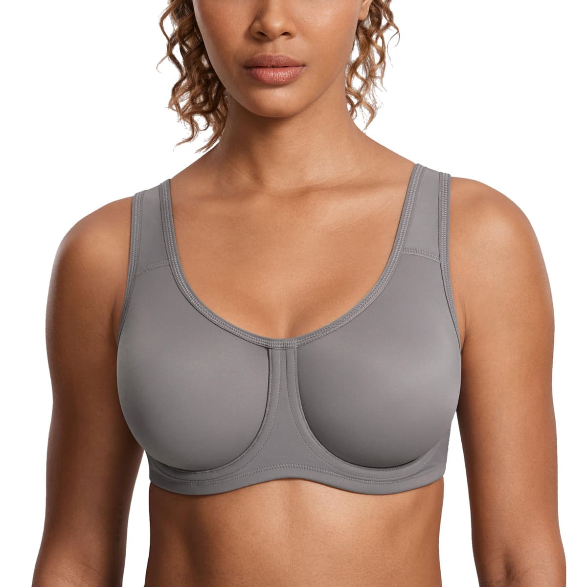 SYROKAN Women's Max Control Solid High Impact Plus Size Underwire Sports Bra for Large Breasts — view 10