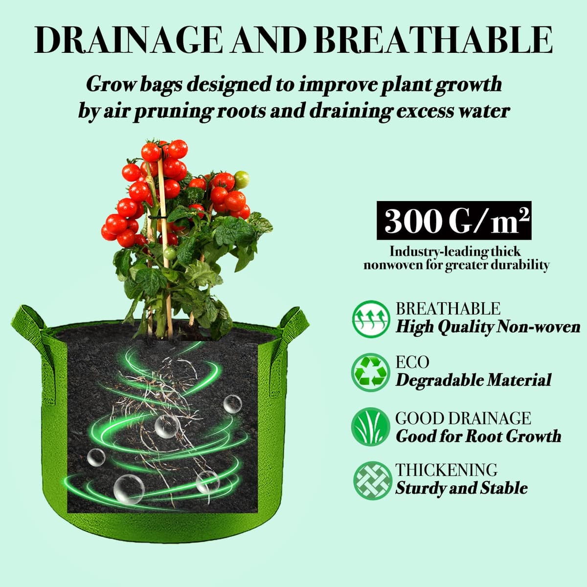 5Pcs 10 Gallon Grow Bags, Colorful Fabric Plant Grow Bags, Felt Fabric Pots Garden Bags Tomato Planter for Vegetables Flowers — view 4