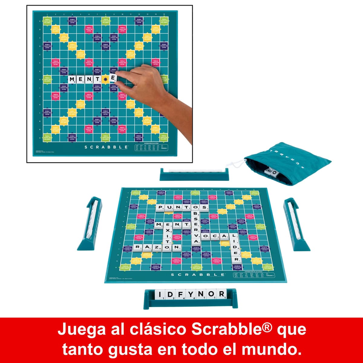 Mattel Games Scrabble 2 Juegos en 1 , juego de mesa familiar, palabras cruzadas, incluye tablero con 2 caras, 50 tarjetas con objetivos , 2-4 jugadores , +10 años, versión español (HXV99) — view 3