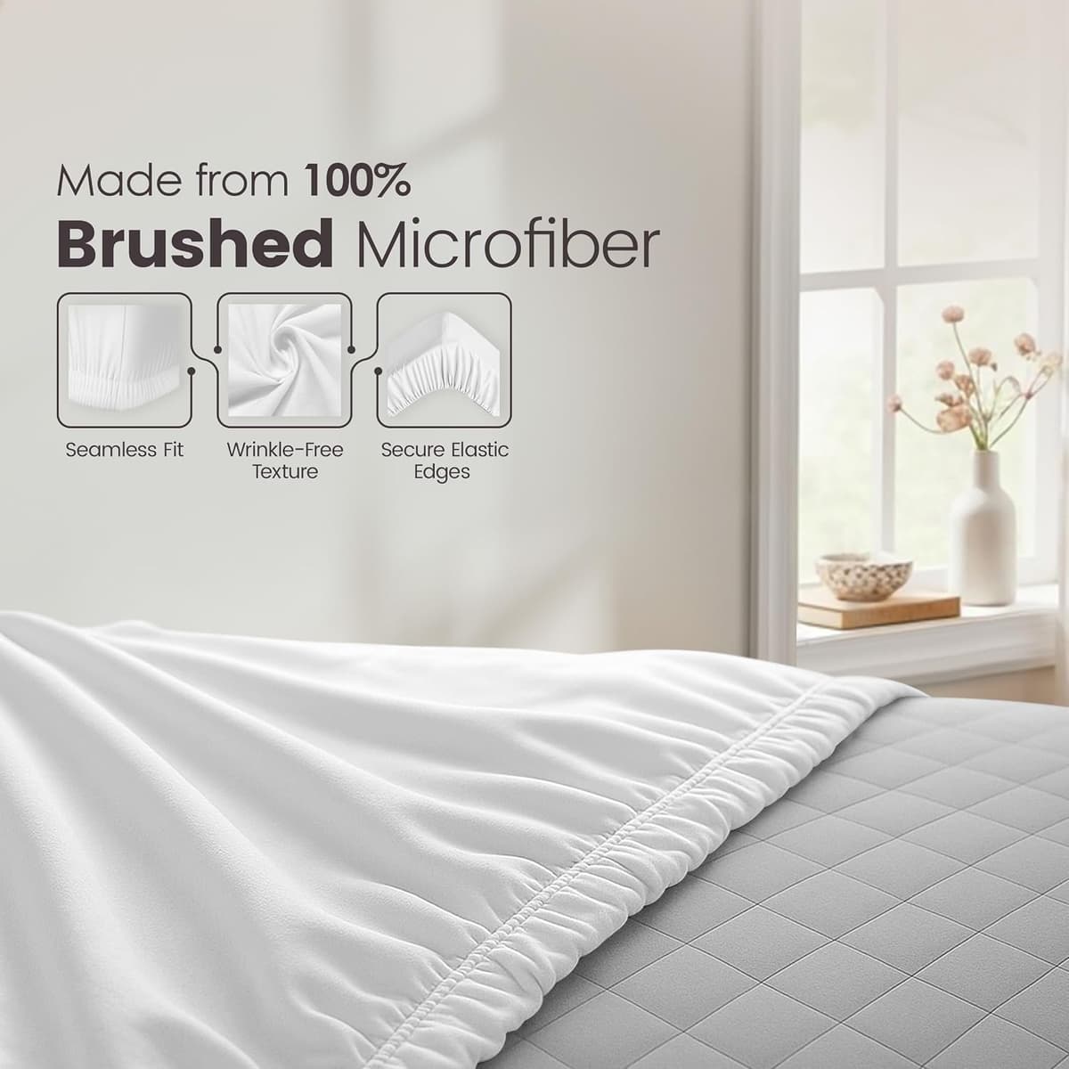 Utopia Bedding Fitted Sheet Double, White - Deep Pocket 14 inch (35 cm) - Easy Care - Soft Brushed Polyster - Microfibre Fabric - Shrinkage and Fade Resistant - Bottom Sheet — view 5