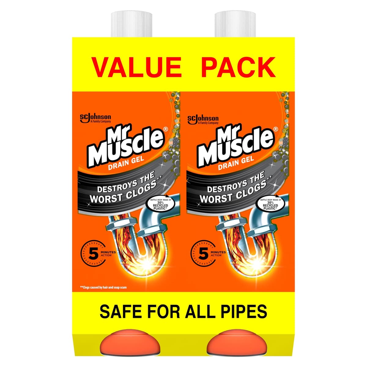 Mr Muscle Drain Unblocker Liquid (2 x 1L), Sink & Drain Cleaner, Strong & Fast Acting Heavy Duty Gel Formula, Dissolves Clogs, Works 3x Better Than Bleach, Safe for All Pipes