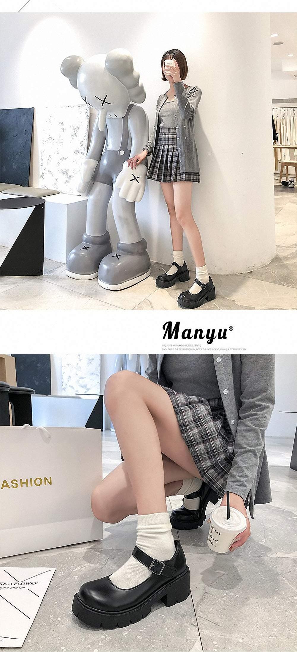 Womens Platform Mary Janes Shoes Sweet Toe Ankle Lolita Gothic Pumps Chunky Patent Leather — view 7