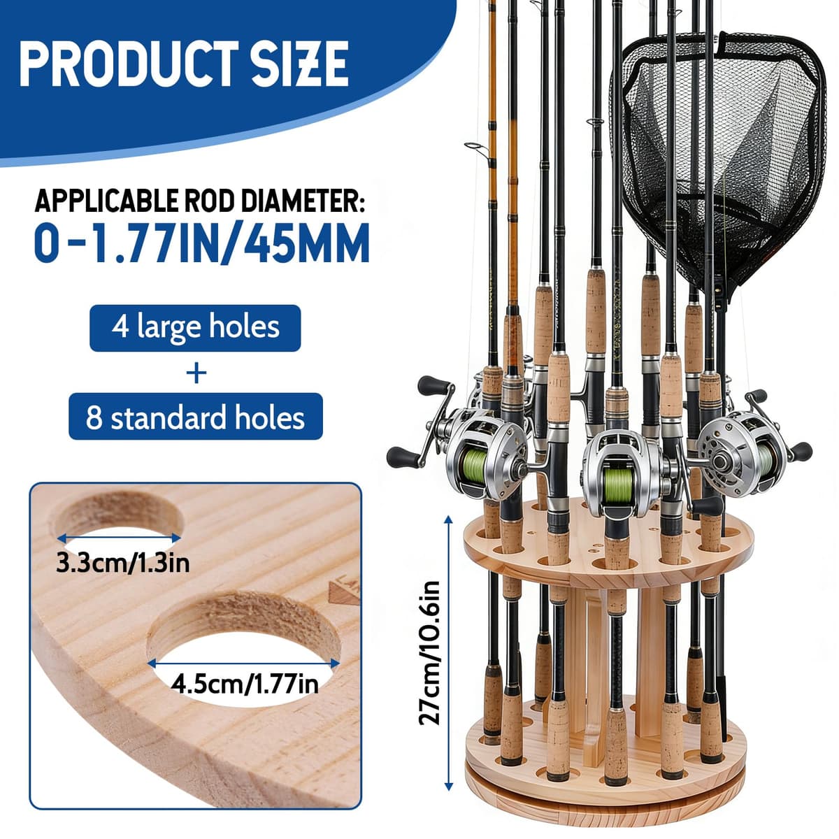 JAOGAUS Soporte Cañas de Pescar, Soporte Giratorio para Cañas de Pescar con 12 Agujeros, Resistente y Duradero para Pescadores — view 3