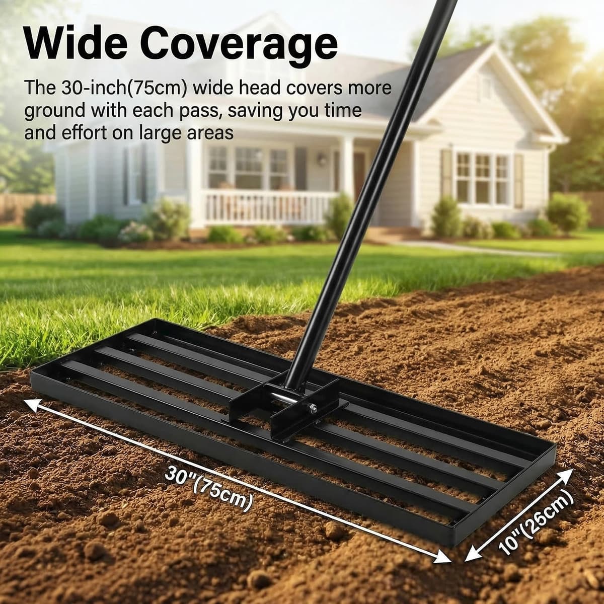 Lawn Levelling Rake, 76cm x 25cm Heavy Duty Metal Leveller with 200cm Ergonomic Long Handle, Gardening Tool for Smoothing and Leveling Uneven Lawn Surfaces Levleler — view 4