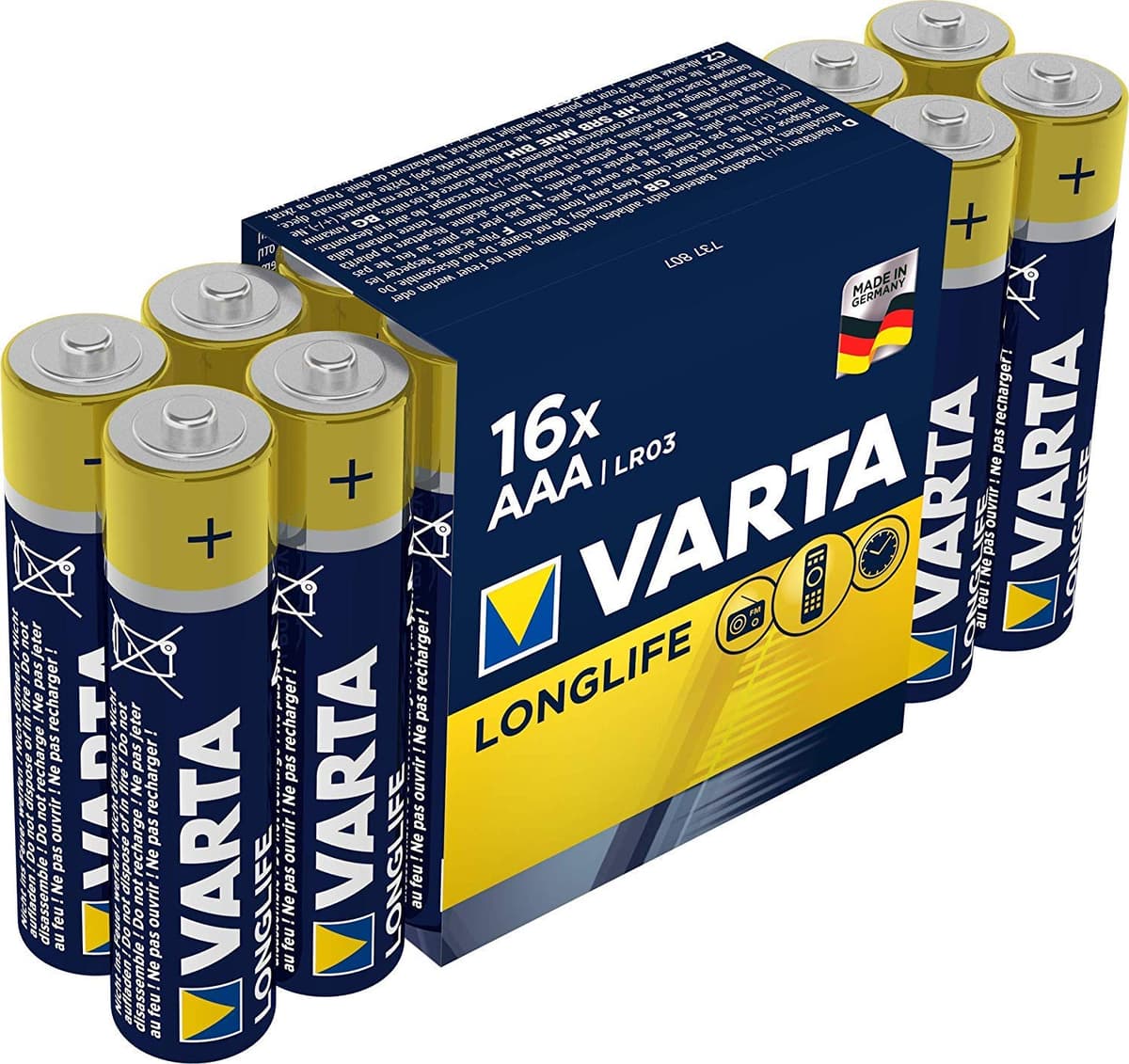 Varta Pila Longlife Power AAA Micro LR03 (paquete de 10 unidades), pila alcalina - «Made in Germany» - Adecuado para juguetes, linternas, mandos y otros aparatos que funcionan con pilas — view 10