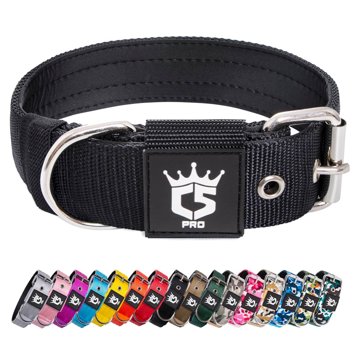 TSPRO Collar Táctico para Perros Ajustable, Collares con Broche de Metal Robusto, de 3,8 cm de Ancho, Duradero y Cómodo para Perros Medianos y Grandes (Negro M)