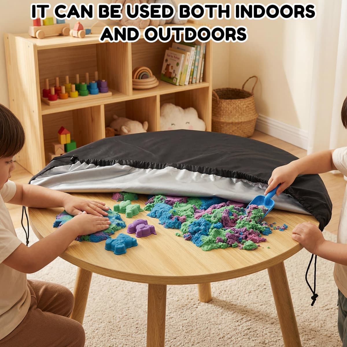 Universal Tuff Tray Cover 125x125x10cm Heavy Duty Oxford Cloth Waterproof Play Tray Cover with Straps Anti-Mould Resistant Outdoor Tuff Spot Stand Accessories Protective Covers for Outdoor Play — view 5