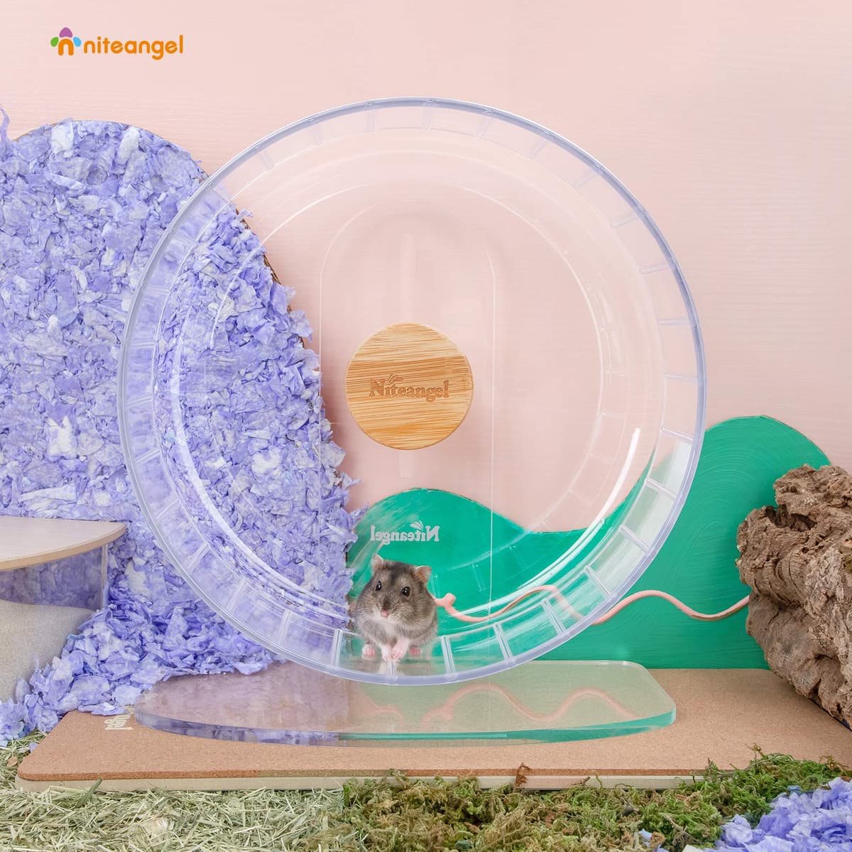 Niteangel Super Silent Hamster Exercise Wheels - Quiet Spinner Hamster Running Wheels with Adjustable Stand for Hedgehog Gerbils Mice Or Other Small Animals (Large, Transparent) — view 3