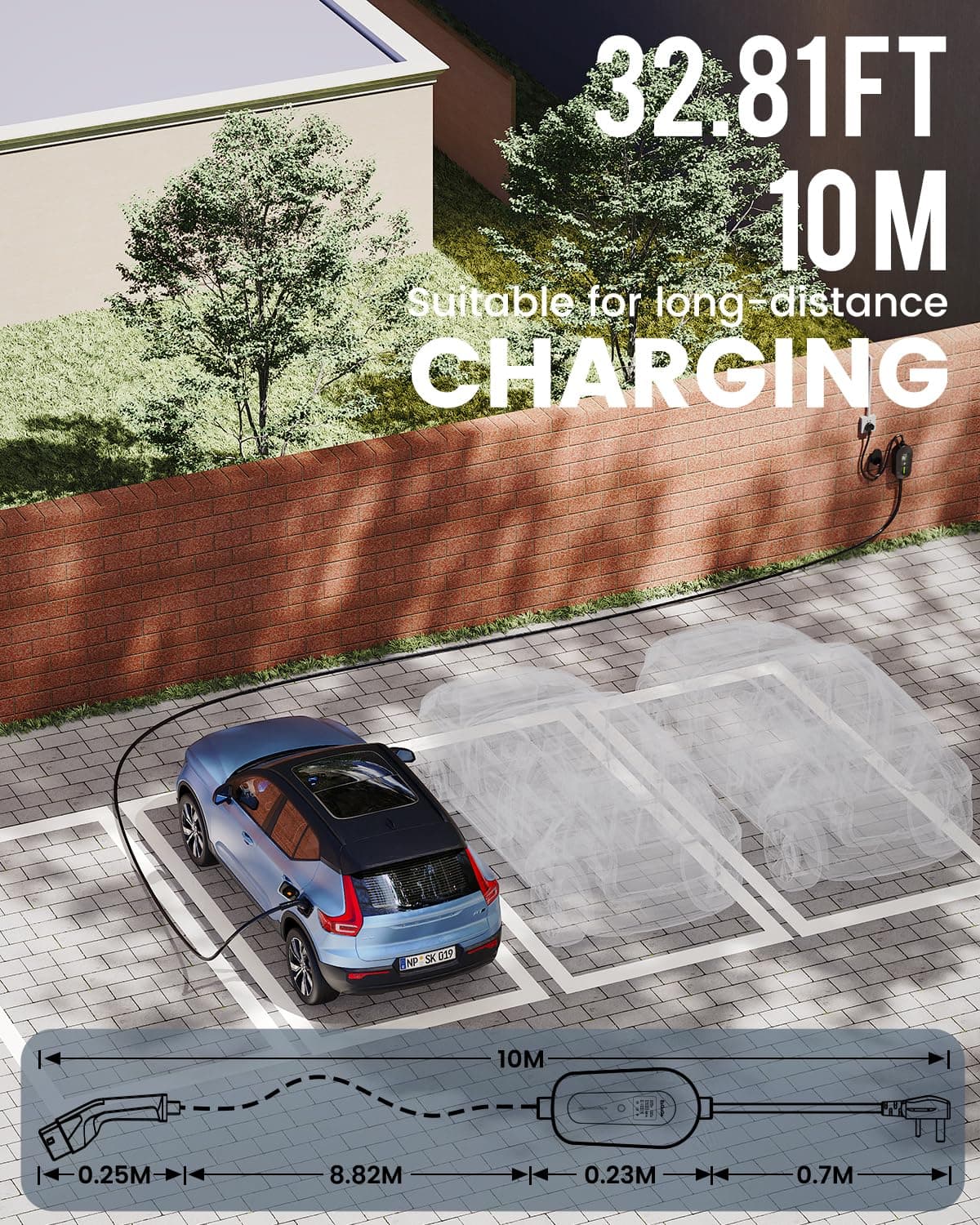 EzGoGo EV Charger Cable Type 2 to 3 Pin Plug 32.81Ft/10M Electric Car Charger 3kW, [6/8/10/13A] Type 2 Charging Cable 3 Pin EV Charger IP65 Advanced Protection Suitable for EVs & PHEVs — view 3